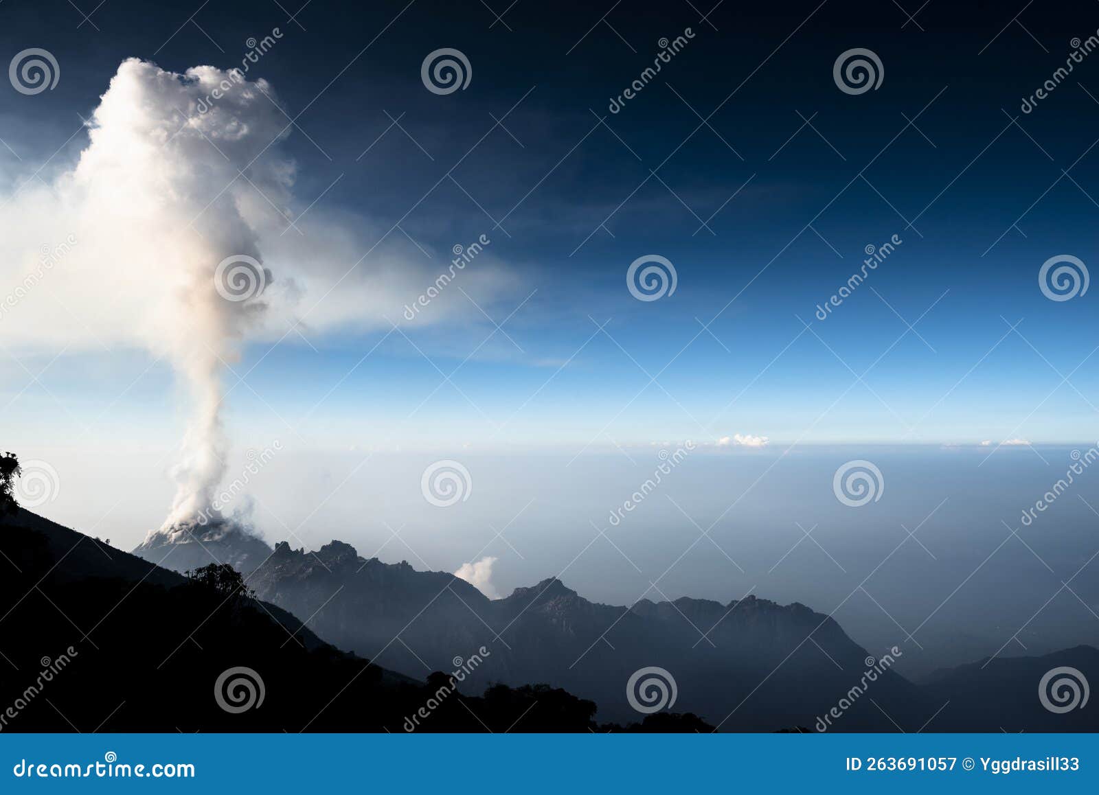 smoke over the summit of volcano santiaguito