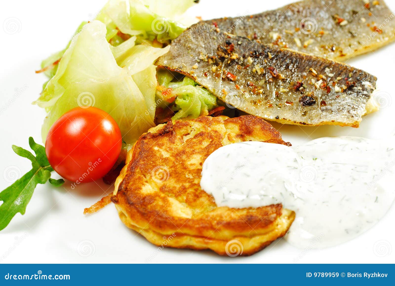 Smoked Fish Fillet with Cabbage Salad Stock Image Image of meal, heap