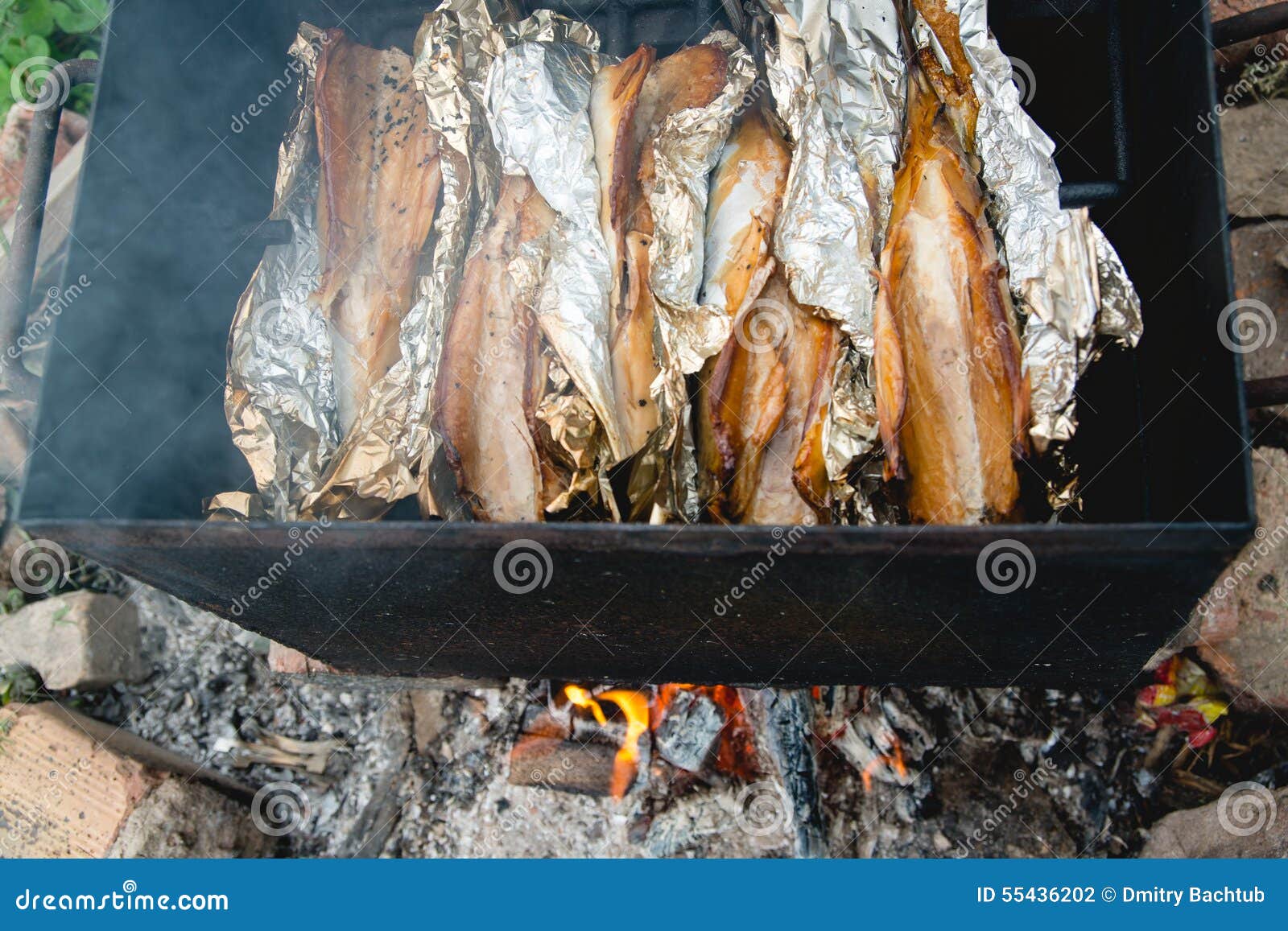 Smoked fish on fire stock photo. Image of eating, smoked 55436202