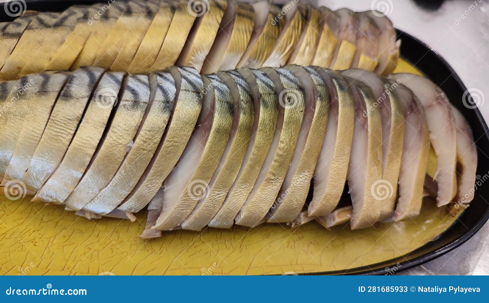 Smoked Fish on a Platter, Cut into Pieces Stock Image - Image of ...