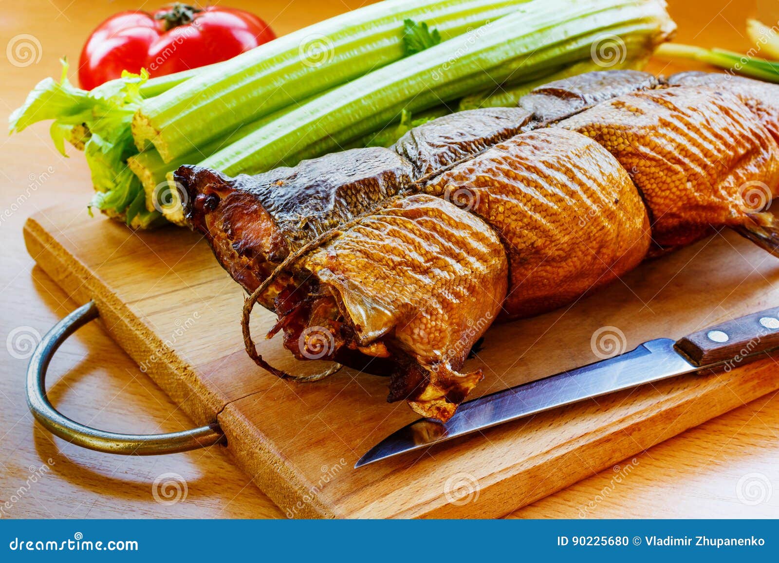 Smoked Fish with Tomato and Celery Stalks Stock Photo Image of dish