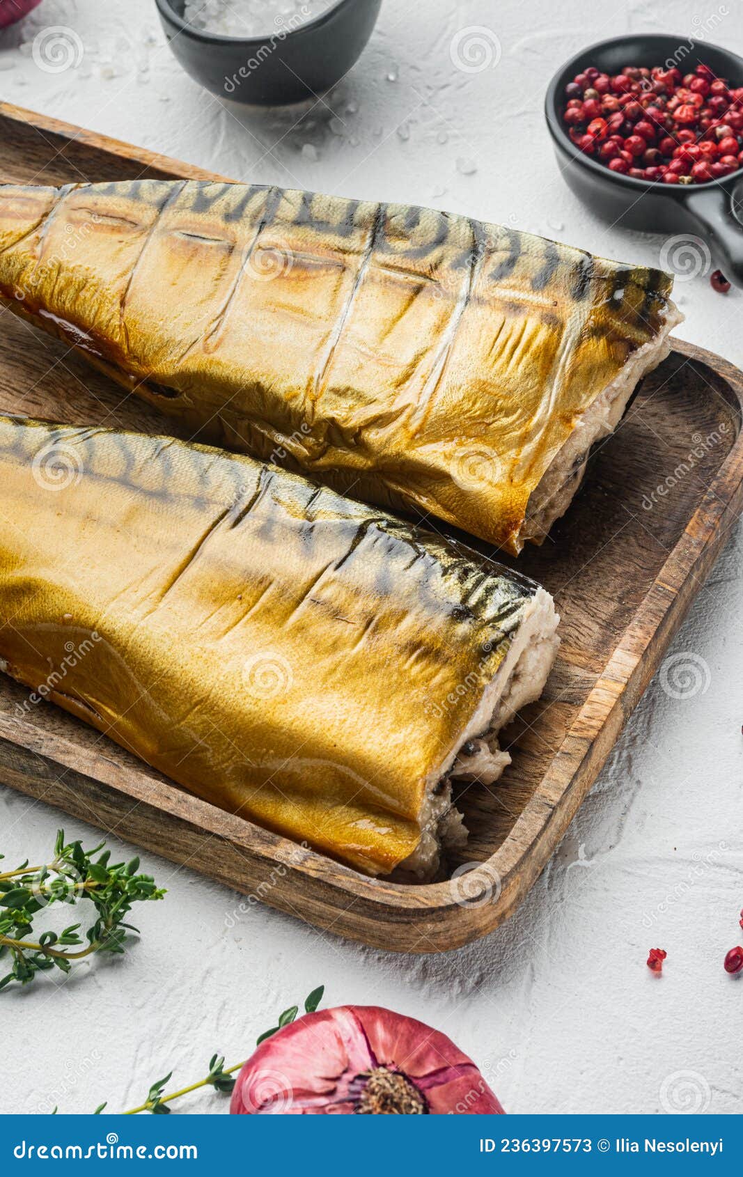 Smoked Fish, on White Background Stock Image - Image of snack