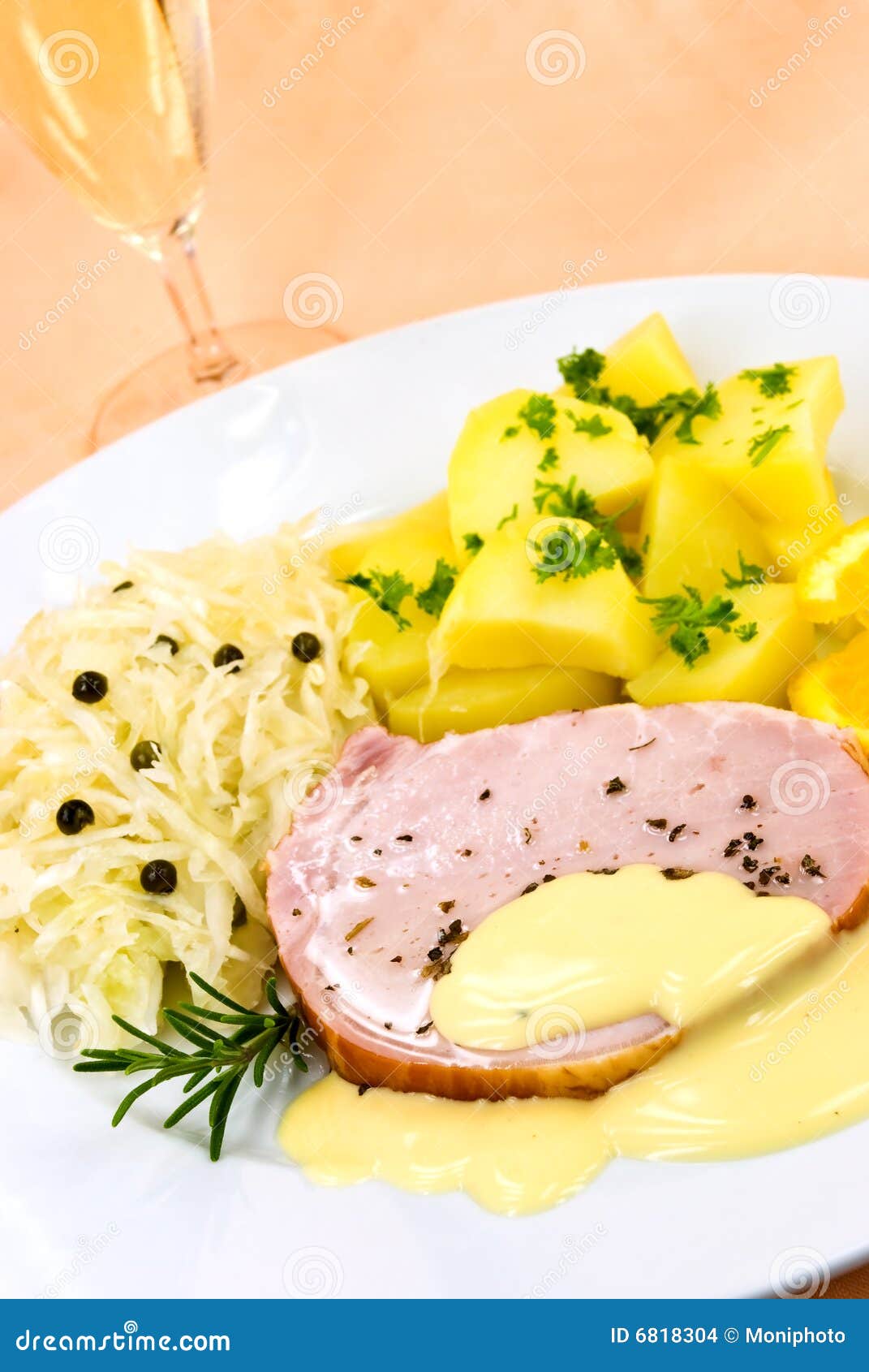 Smoked Ham with Cabbage and Boiled Potatoes Stock Photo - Image of
