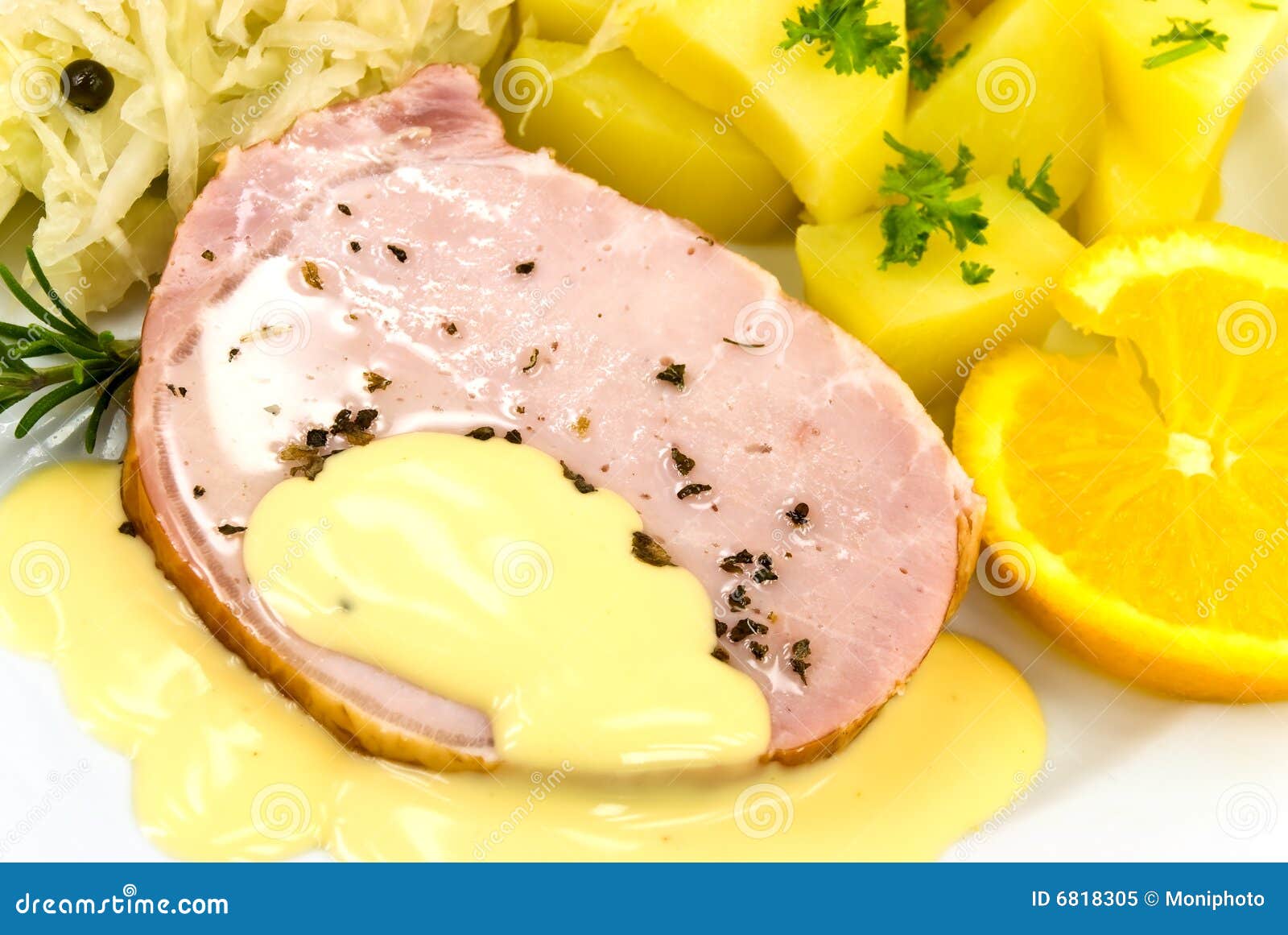 Smoked Ham with Cabbage and Boiled Potatoes Stock Image - Image of
