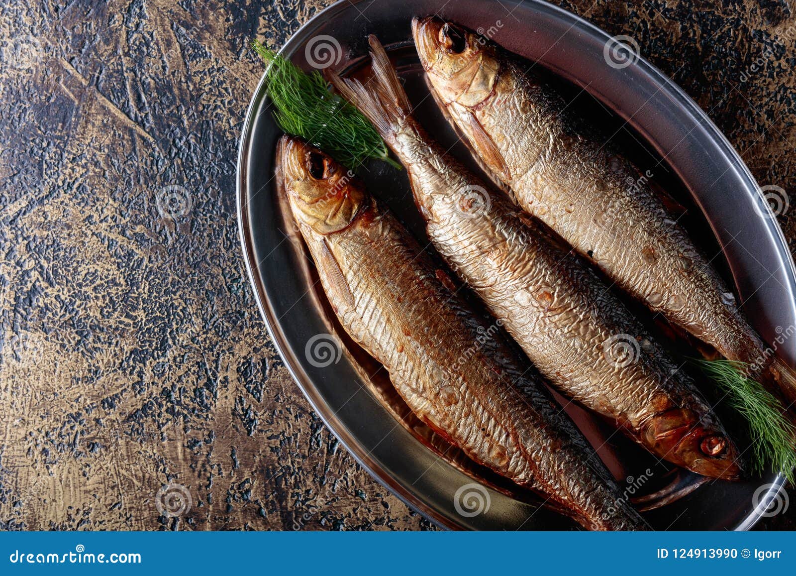 Smoked herring with dill. stock photo. Image of appetizer 124913990