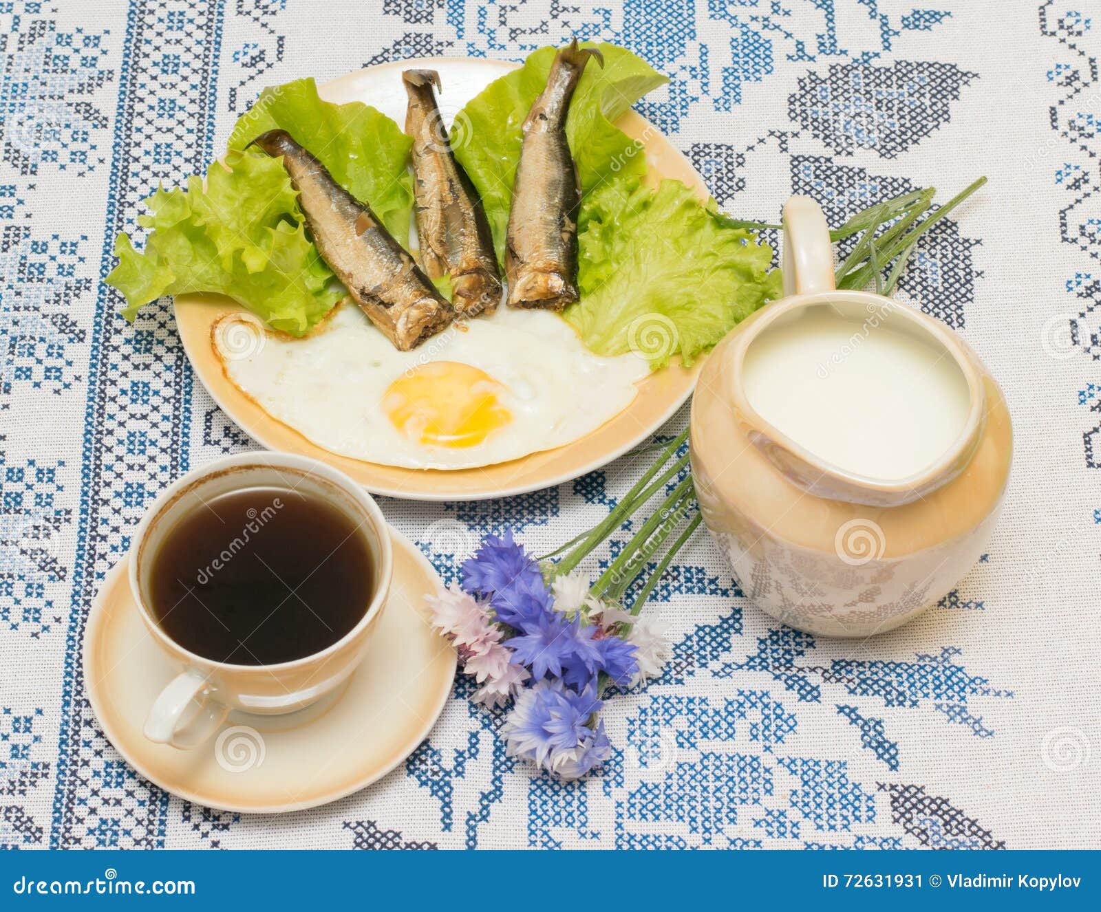 Smoked Herring with Fried Egg Stock Image Image of coofee, organic