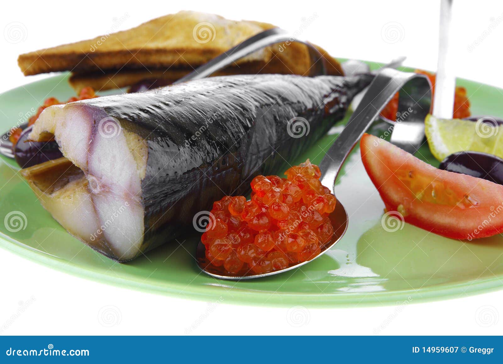 Smoked Herring and Red Caviar Stock Image Image of bread, lemon 14959607