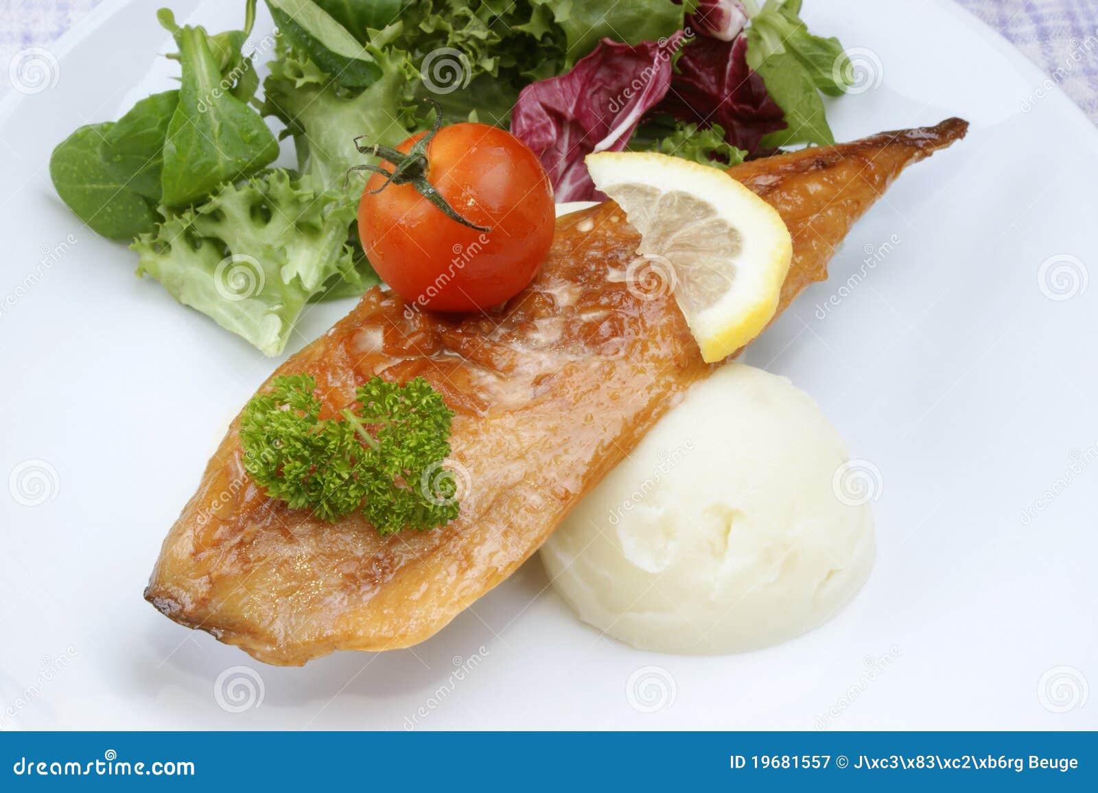Smoked Mackerel Fillet with Tomato Stock Image Image of lemon, green