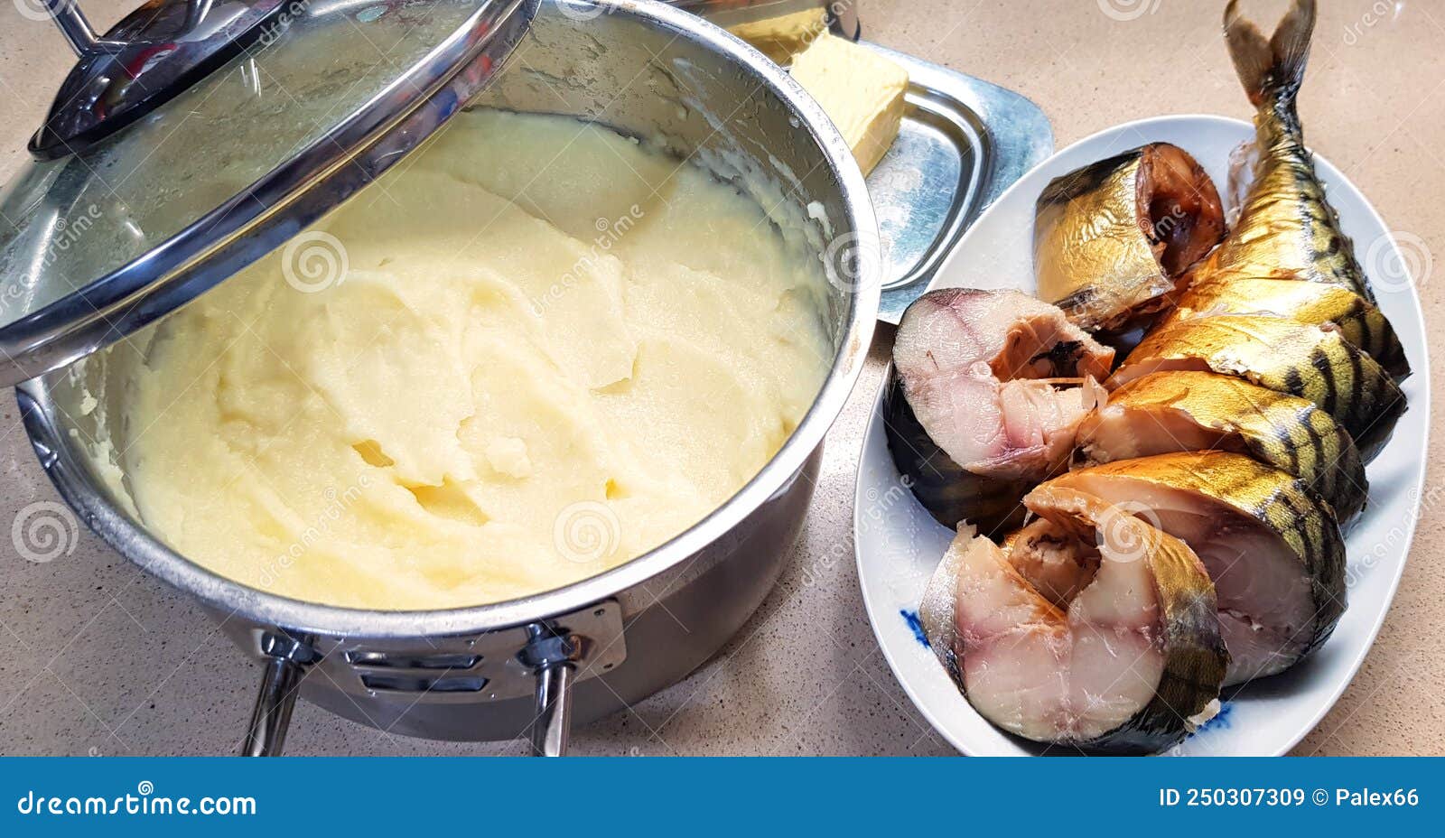 Smoked Mackerel and Potato Mash in the Saucepan Stock Image Image of