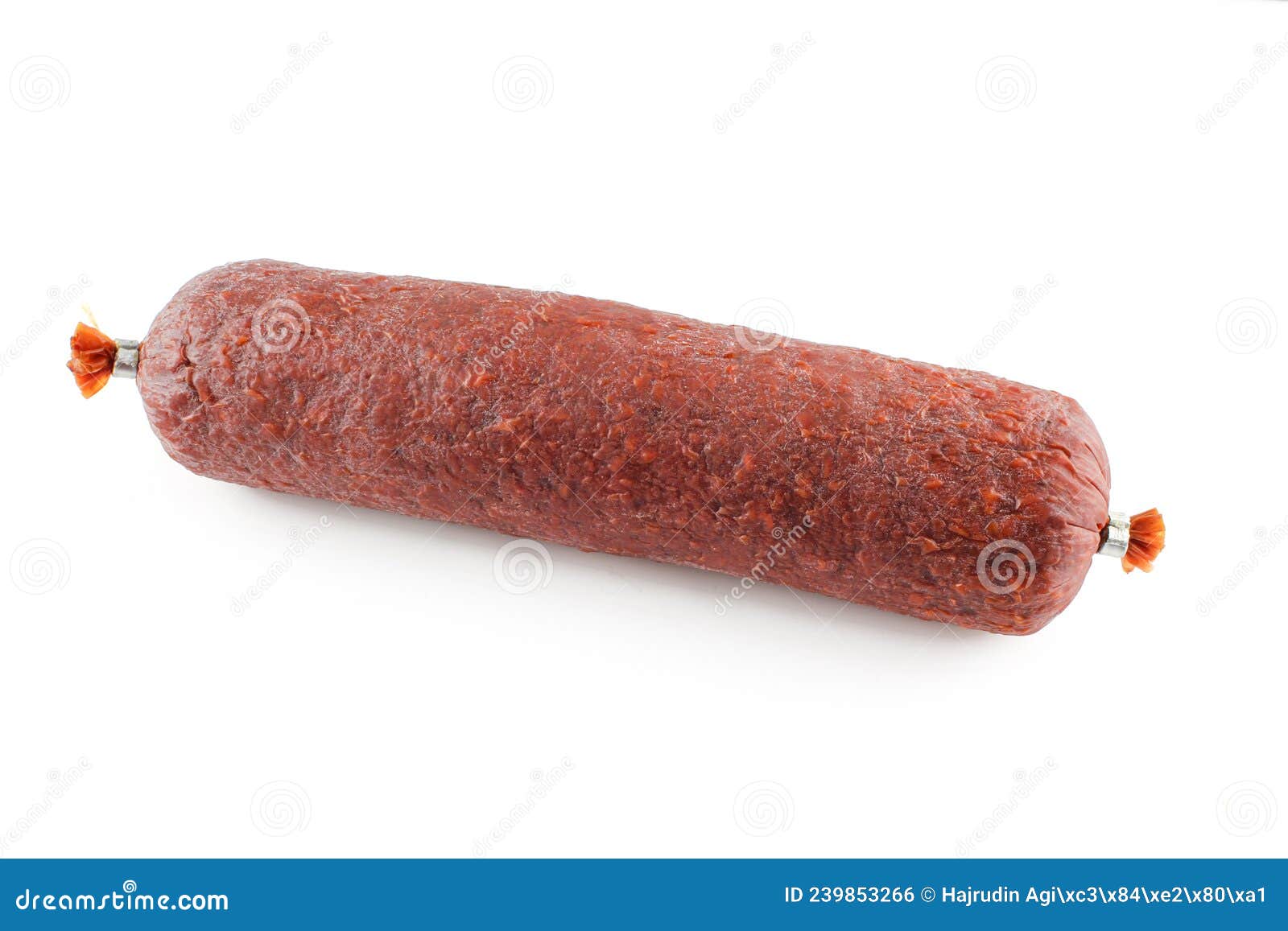 Smoked Pepperoni Beef Sausage Isolated on White Background Stock Photo