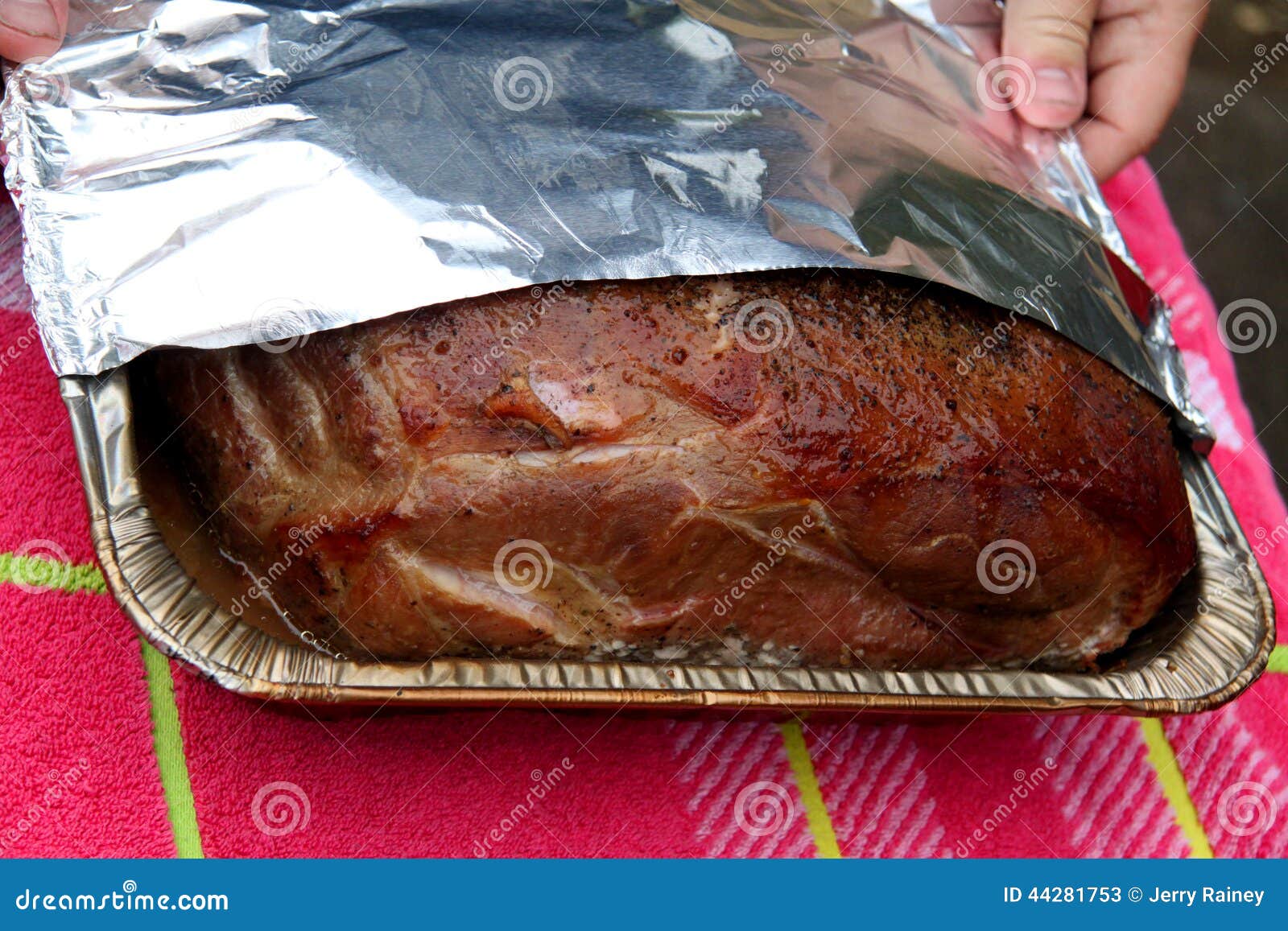 Smoked Roasted Pork Roast For Pulled Pork Being Wrapped In Foil Stock Image Image Of Pork Pulled 44281753