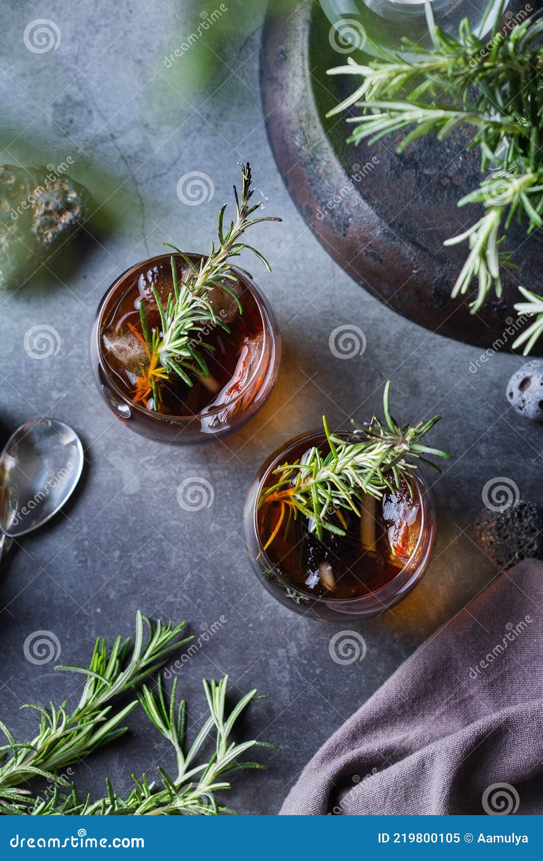 Smoked Rosemary Old Fashioned Cocktail on a Table Stock Image Image