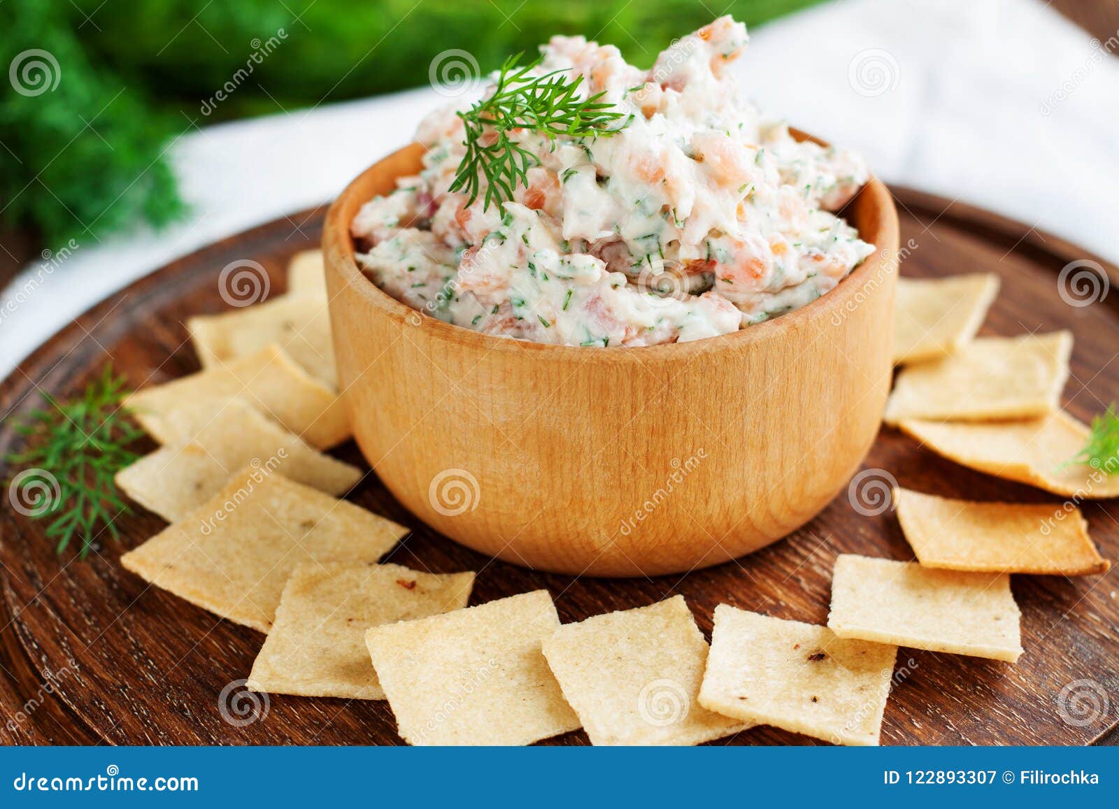 Smoked Salmon And Cream Cheese Dip With Crackers Stock Image