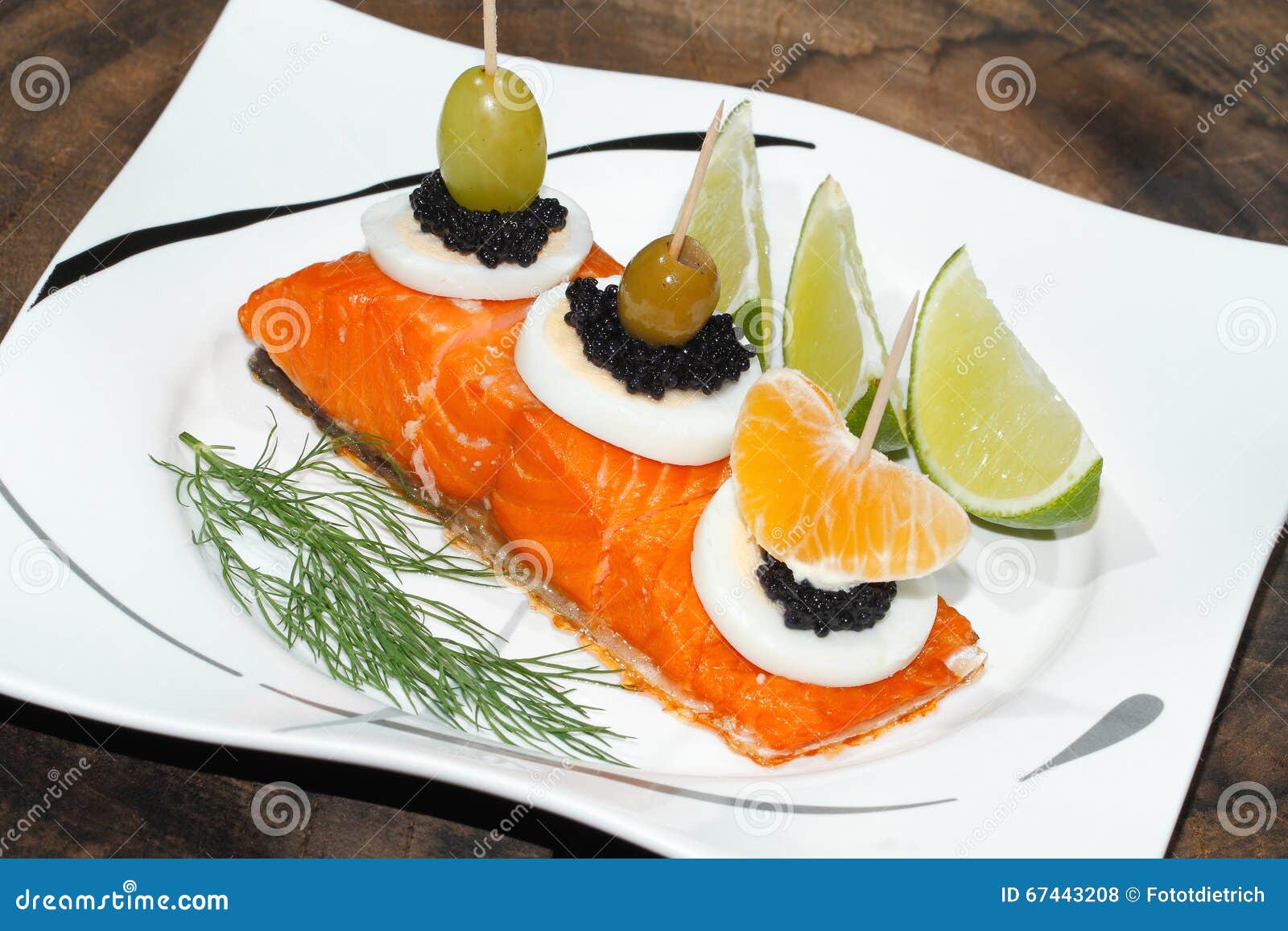 Smoked Salmon, Egg, Caviar, Orange, Olive, Grape Stock Photo Image of