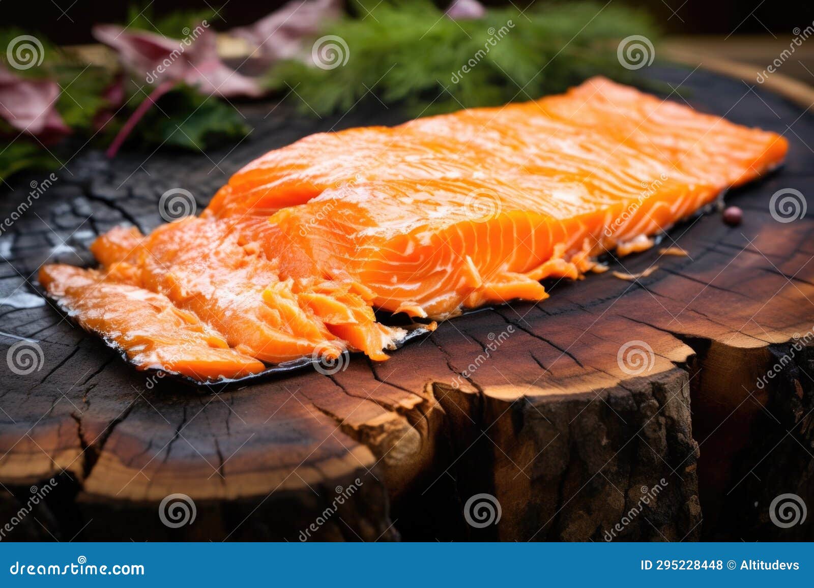 Smoked Salmon Fillet Flaked on Cedar Plank Stock Photo Image of