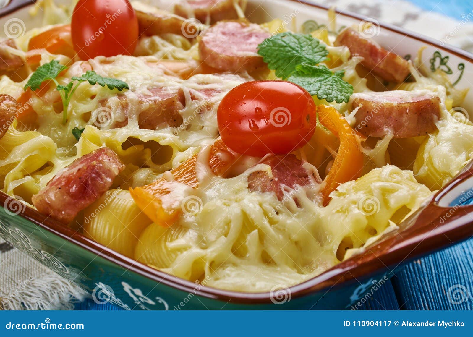 Smoked Sausage Alfredo stock image. Image of fusilli 110904117