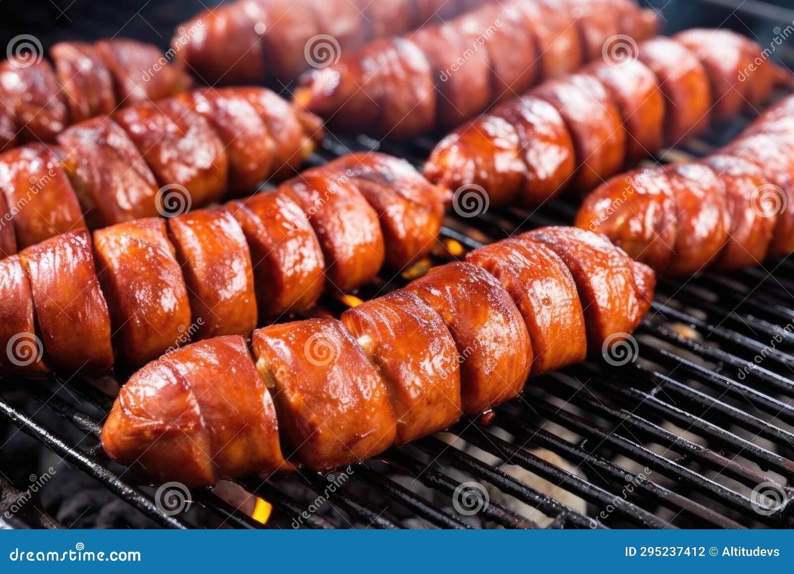 Smoked Sausages Draped Over a Grill Stock Photo Image of food, meat