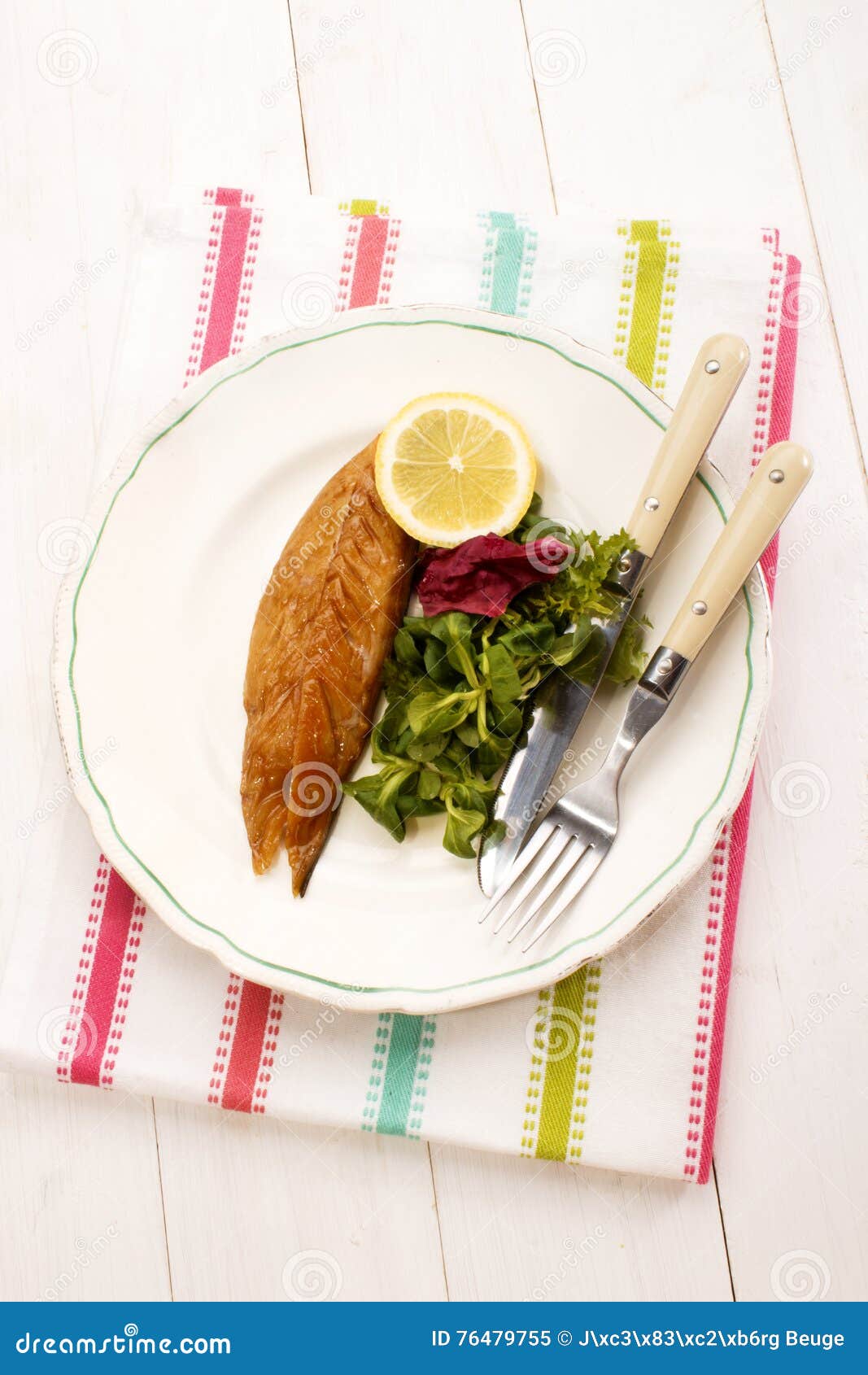 Smoked Scottish Mackerel with Lemon and and Salad Stock Image Image