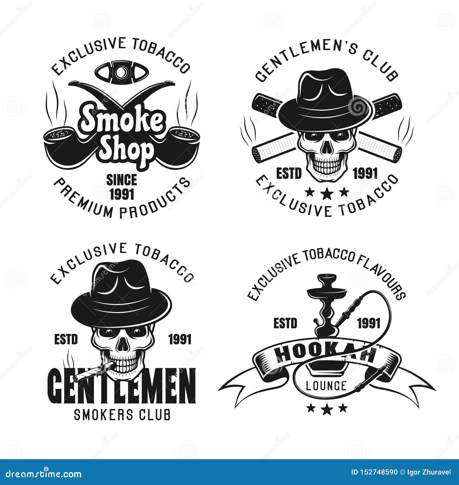 Smoking Club, Hookah Lounge Vector Emblems Stock Vector - Illustration ...