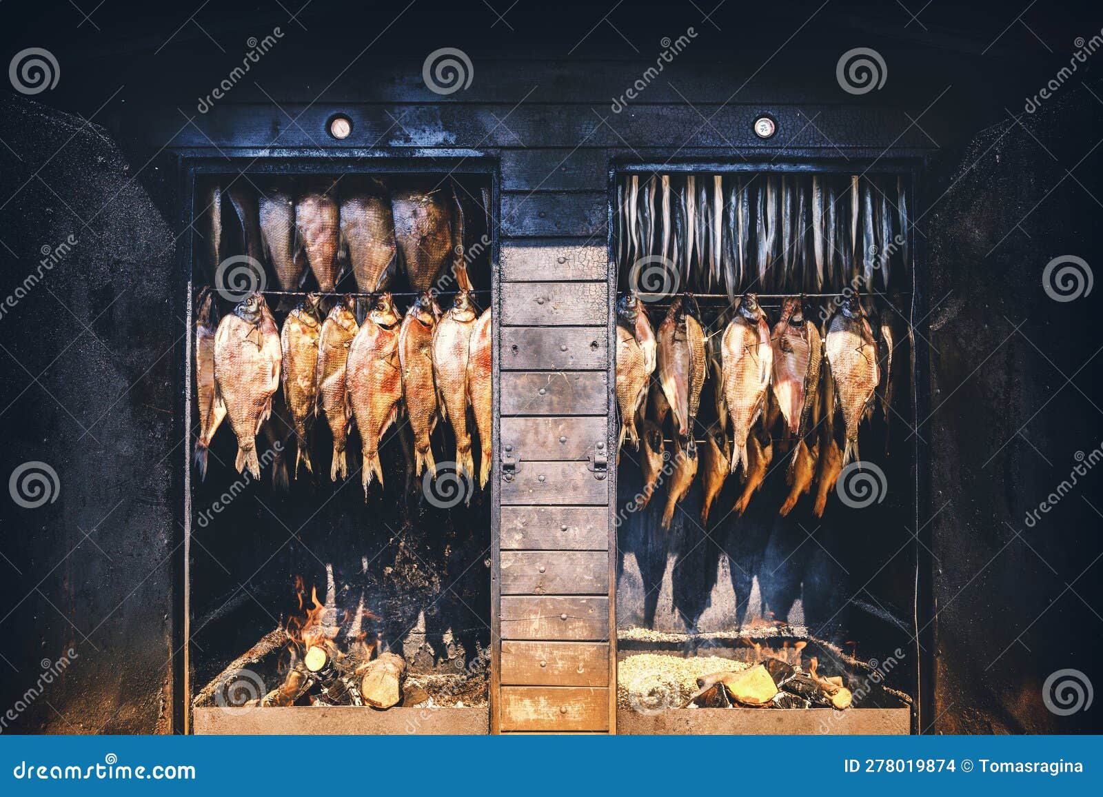 Smoking Fish in a Smokehouse. Smoked Bream Stock Photo Image of bream