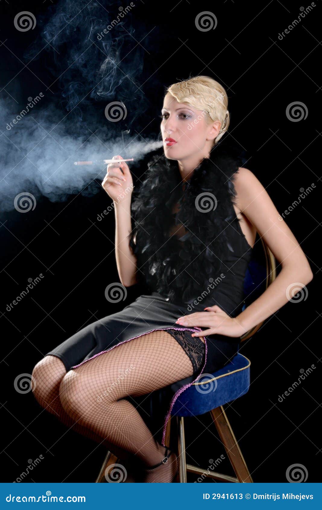 Smoking In Black Stockings