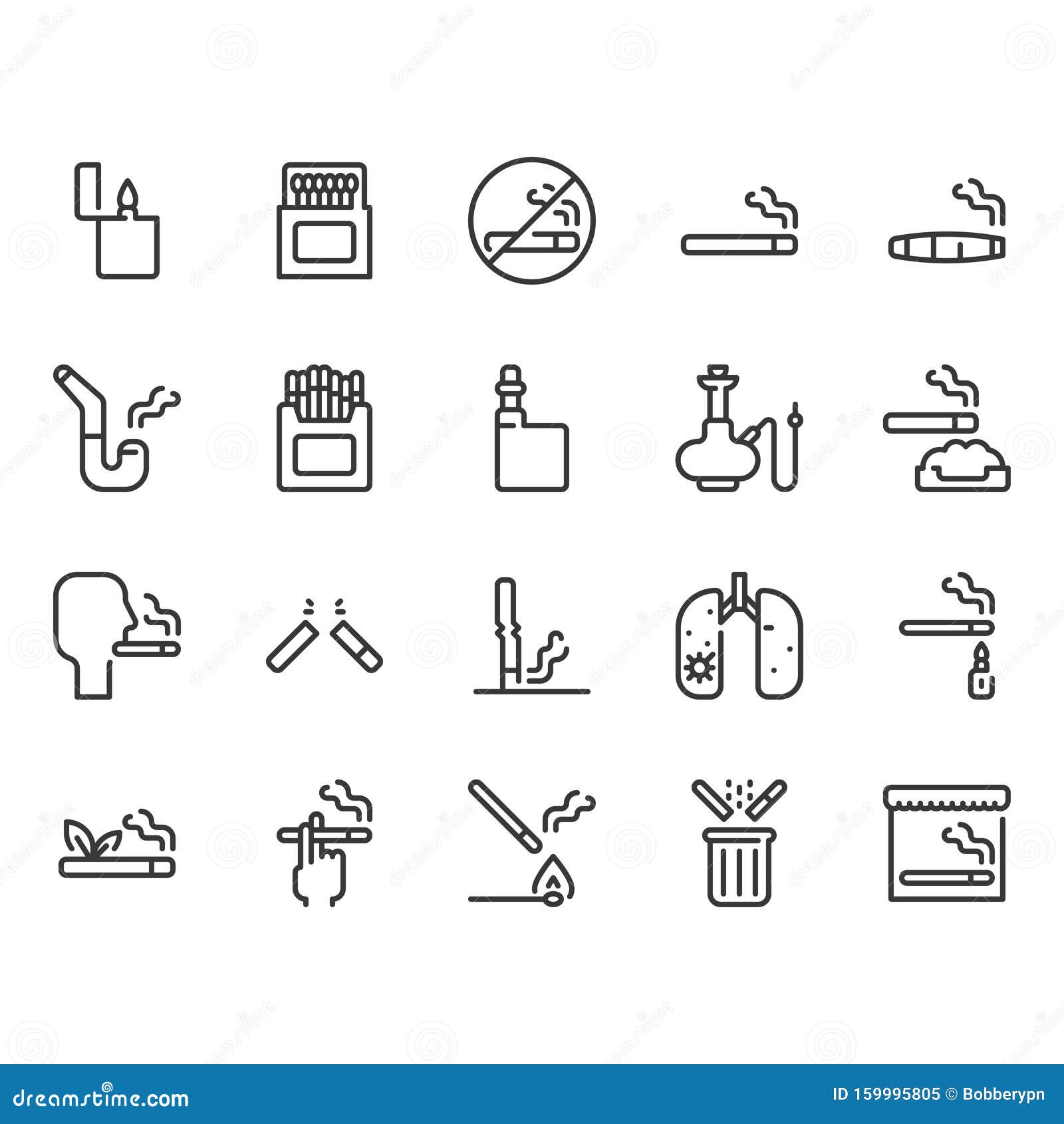 Smoking and Tobacco Icon Set Stock Vector Illustration of marijuana