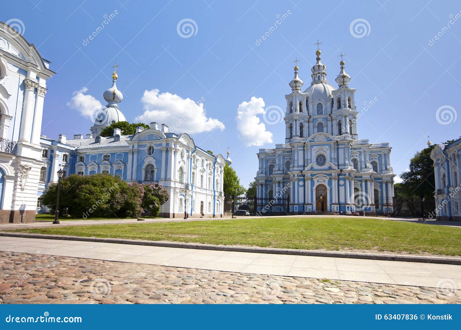 smolnyi cathedral (smolny convent), st. petersburg, through the square of proletarian dictatorship. russia