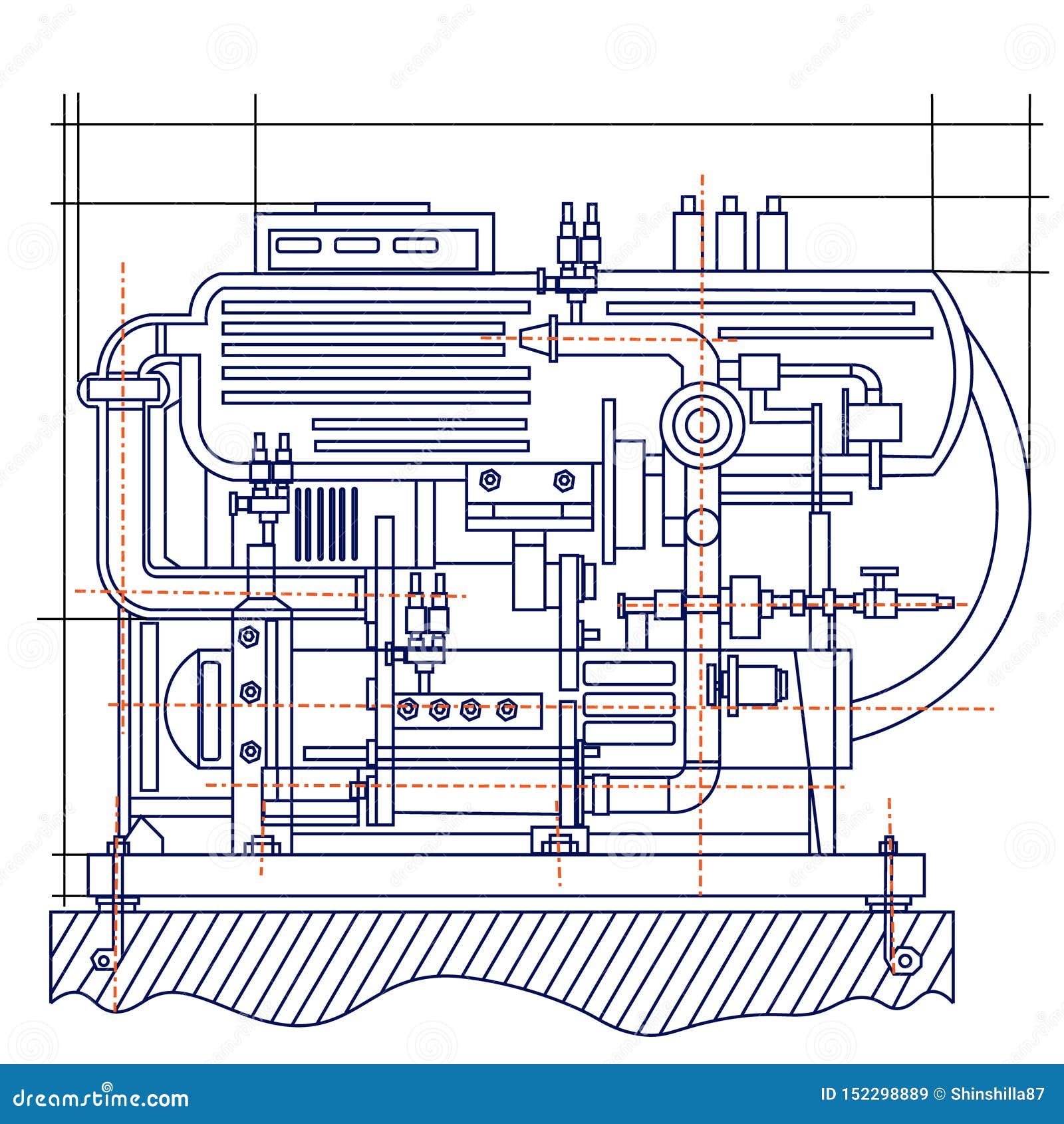 Smooth Free Technological Drawing of the Refrigeration Unit. Drawing of