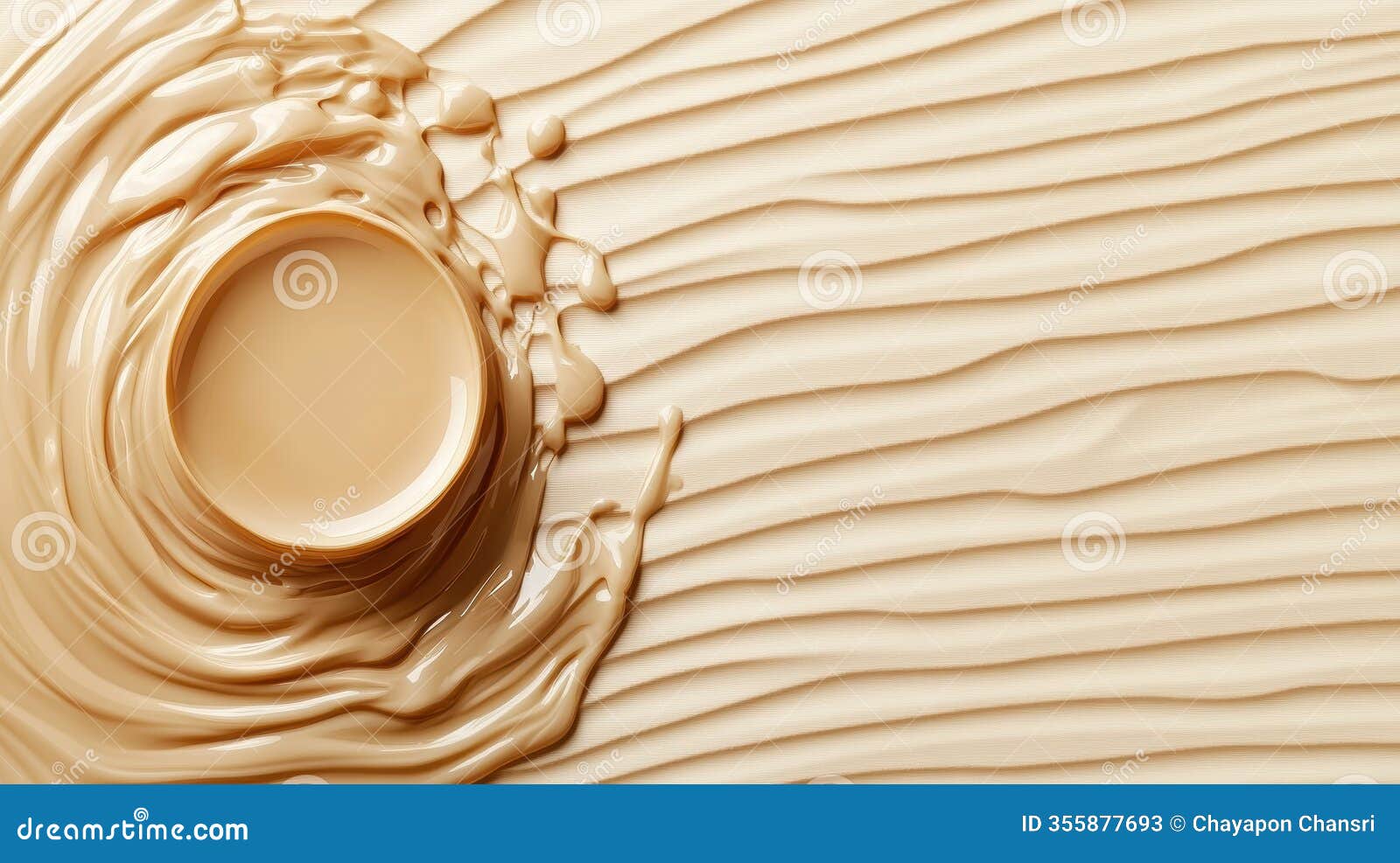 smooth ripple effect in latte colored liquid with circular center, surrounded by flowing textures and wavy patterns, creating