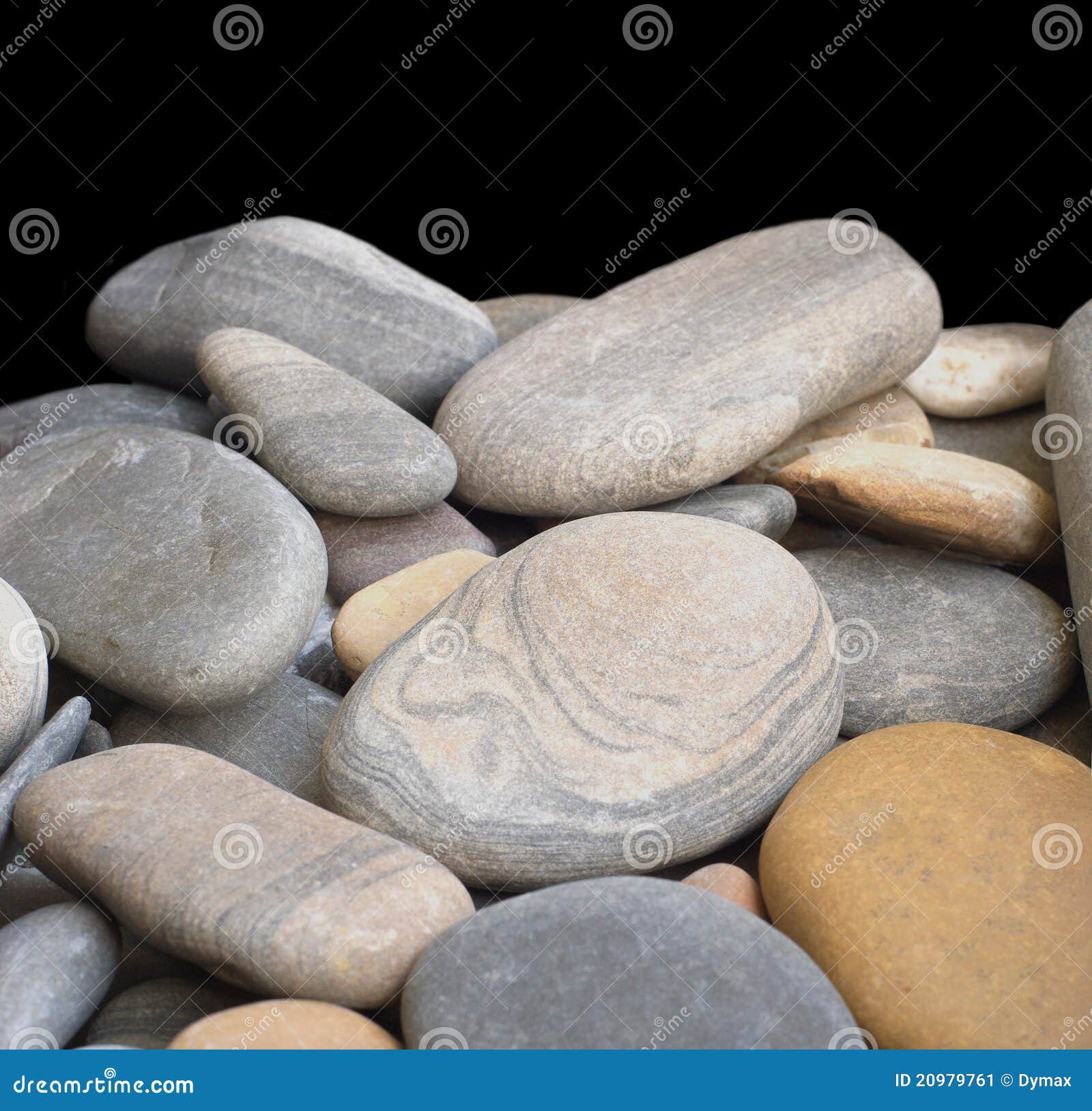 Smooth Sea Stones Isolated on Black Closeup Stock Image Image of