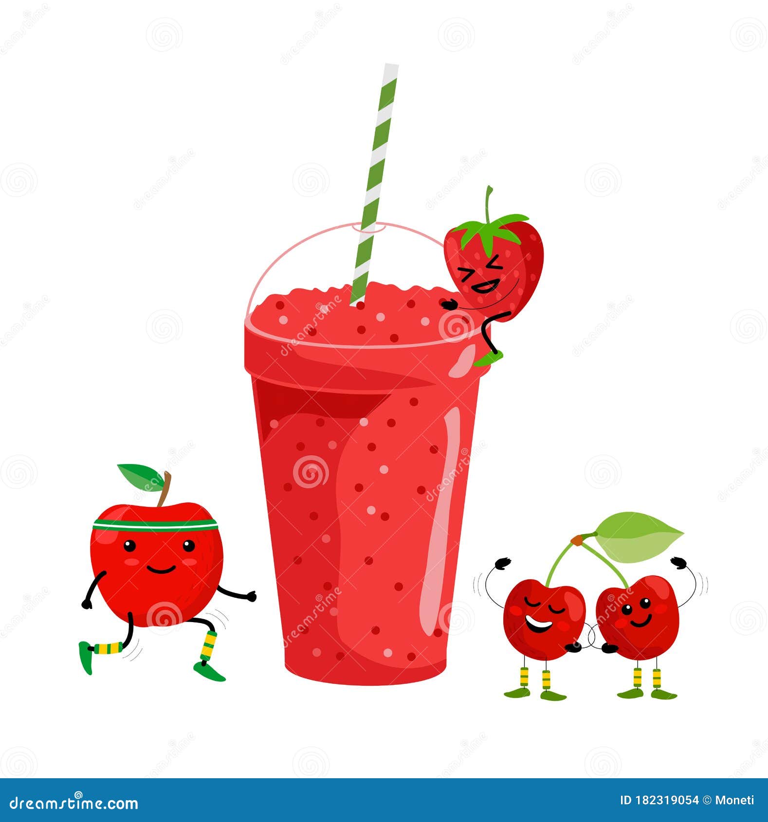 Smoothie Drink. Fresh Summer Fruit Juice. Red Fruit Smoothie. Cute Cartoon  Fruits with Mug Stock Vector - Illustration of juice, background: 182319054
