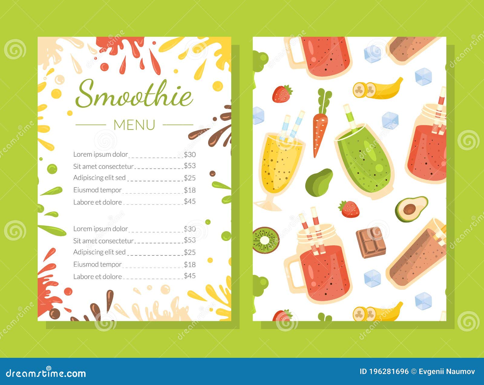 Smoothie Menu Template, Healthy Vitamin Drinks Restaurant or Cafe Smoothie Menu Template, Healthy Vitamin Drinks Restaurant or Cafe