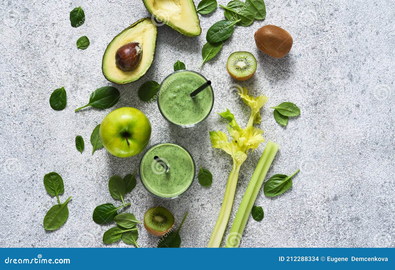 Smoothie with Spinach, Avocado and Celery Leaves on a Concrete Background.  View from Above. Detox Drink. the Keto Diet Stock Photo - Image of avocado,  fruit: 212288334