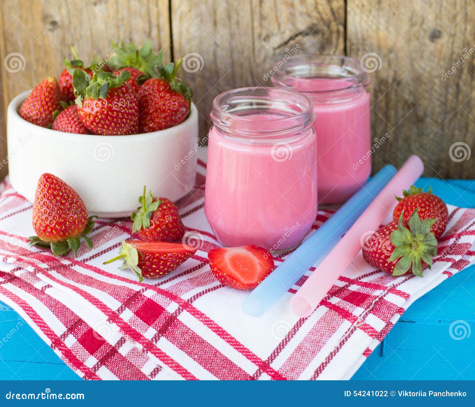 Smoothies with Yogurt and Strawberries. Fruit Cocktail Stock Photo