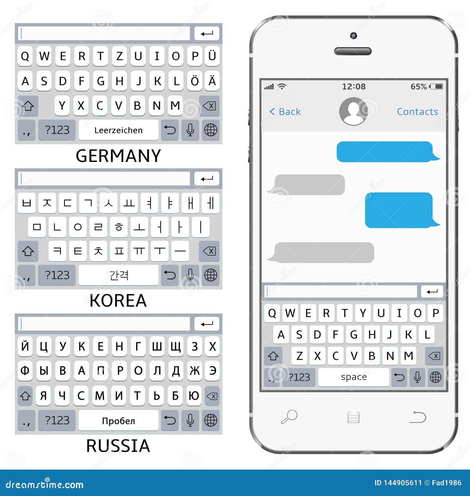 Интерфейс болтовни телефона вектора Посыльный Sms Клавиатуры мобильного  телефона виртуальные: Английский язык, кореец, немец, рус Иллюстрация  вектора - иллюстрации насчитывающей рукоплескания, цифрово: 144905611