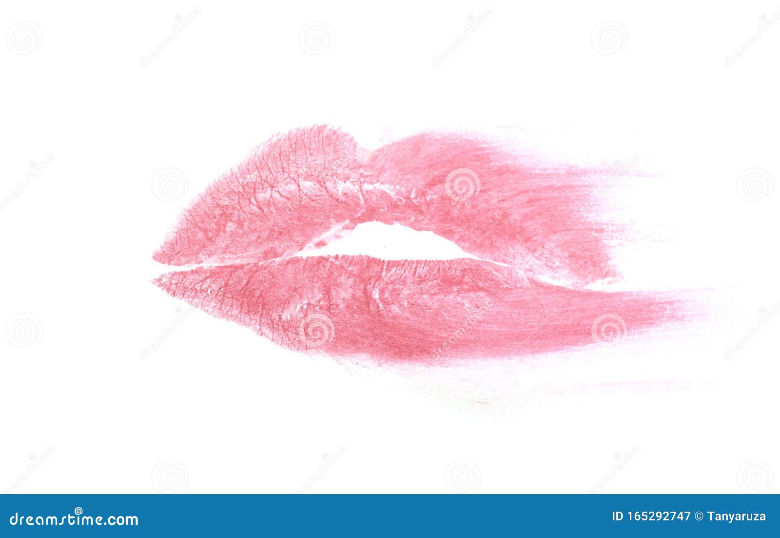 Smudged Print Parted Lips in Lipstick Isolated on White Background