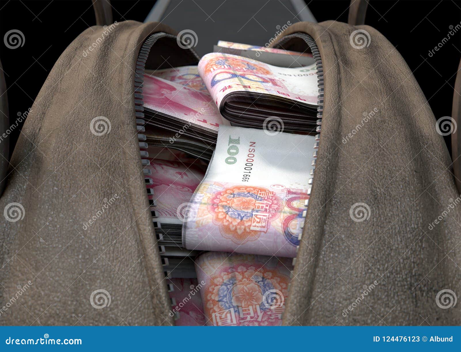 illicit cash in a brown duffel bag