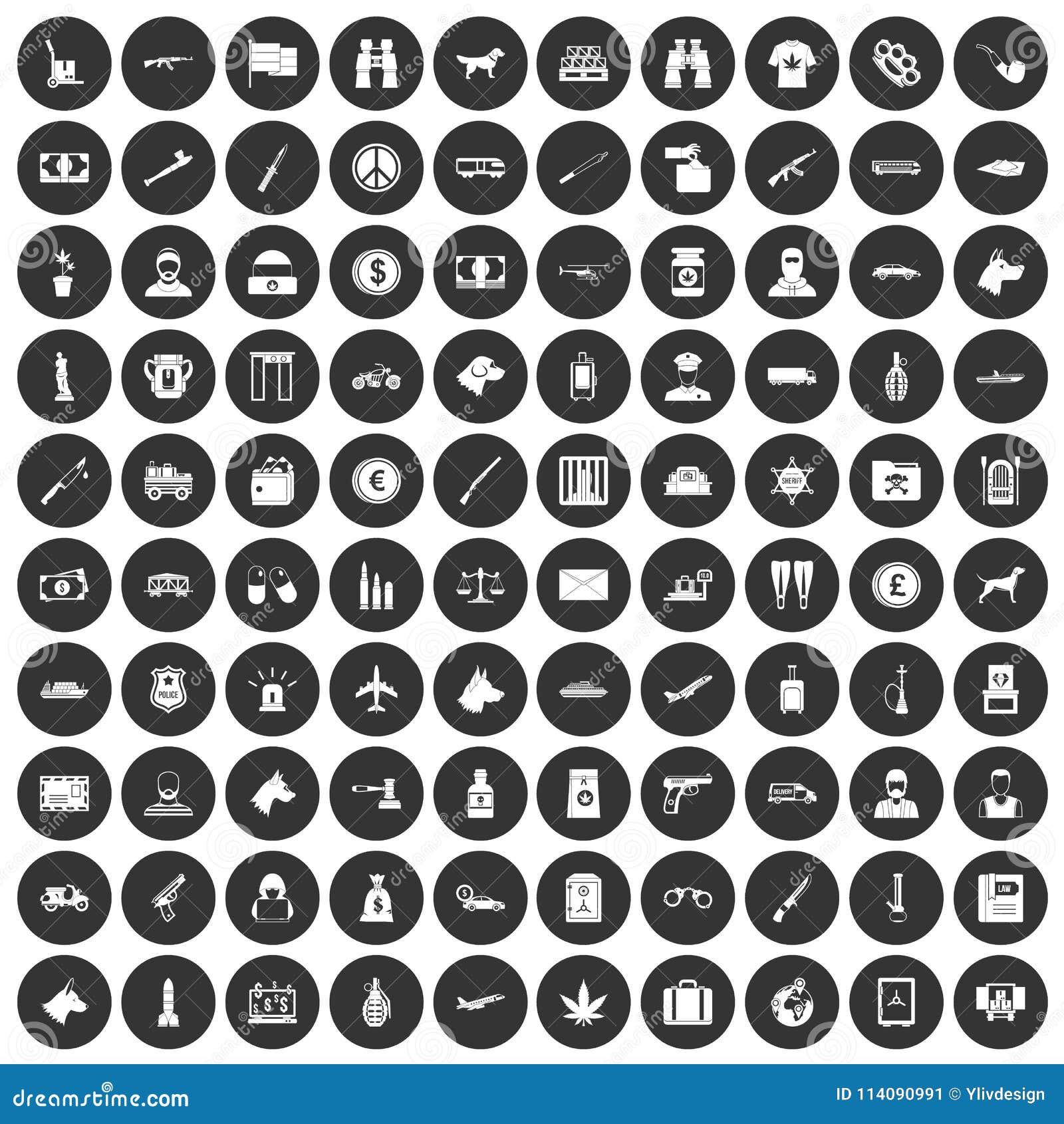 100 smuggling icons set black circle
