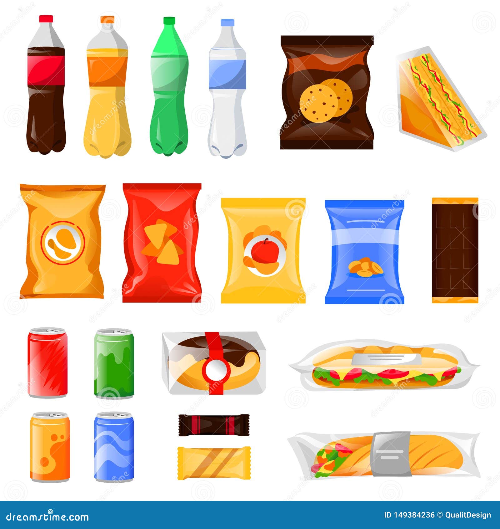 Snack and Fast Food Products Set. Cartoon Meal and Drinks Vector Illustration, Isolated on White Background Stock Vector - Illustration of eating, isolated: 149384236 Snack and Fast Food Products Set. Cartoon Meal and Drinks Vector Illustration, Isolated on White Background Stock Vector - Illustration of eating, isolated: 149384236