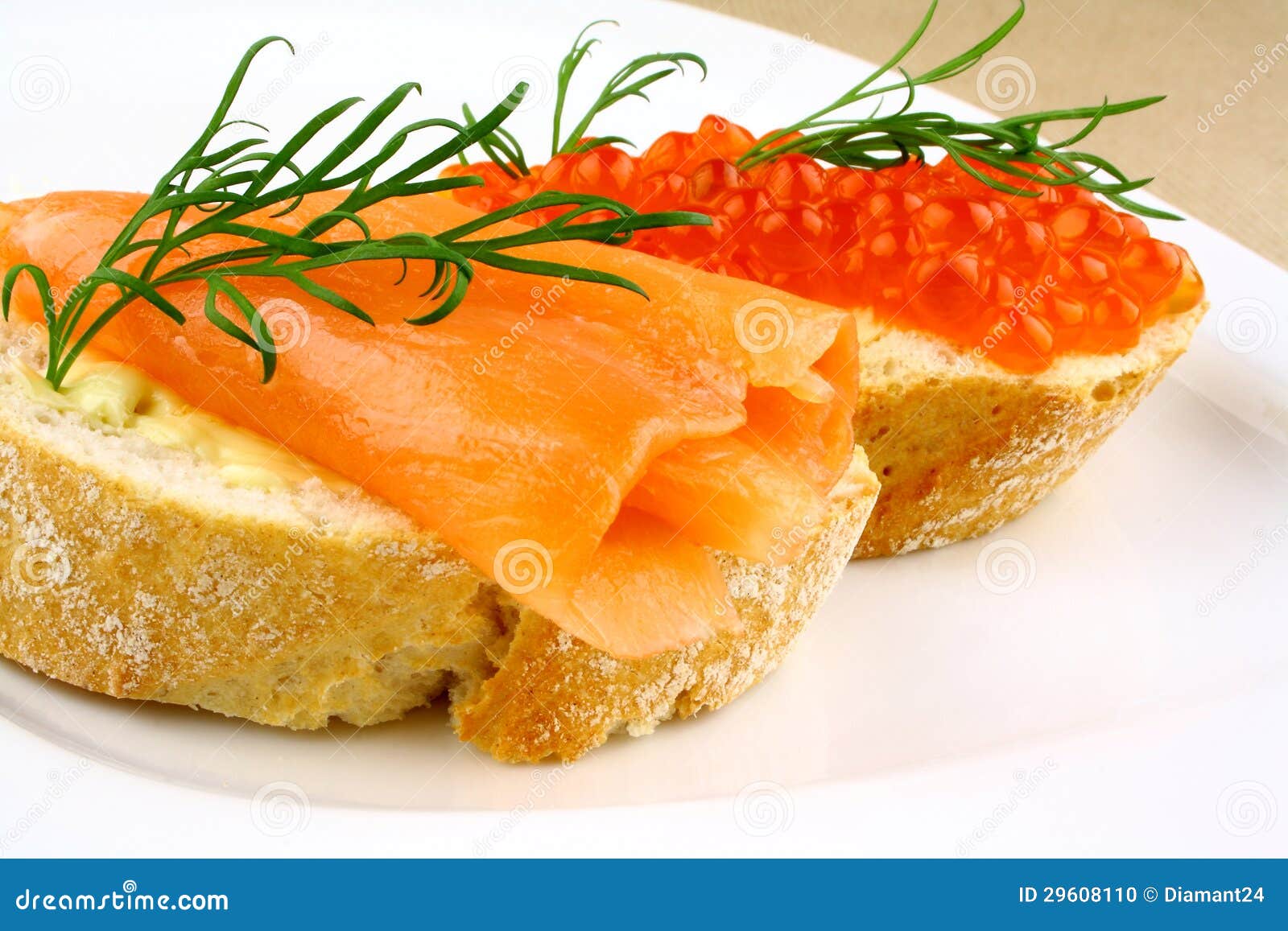 Snack with Smoked Salmon and Keta Eggs Stock Photo Image of dill