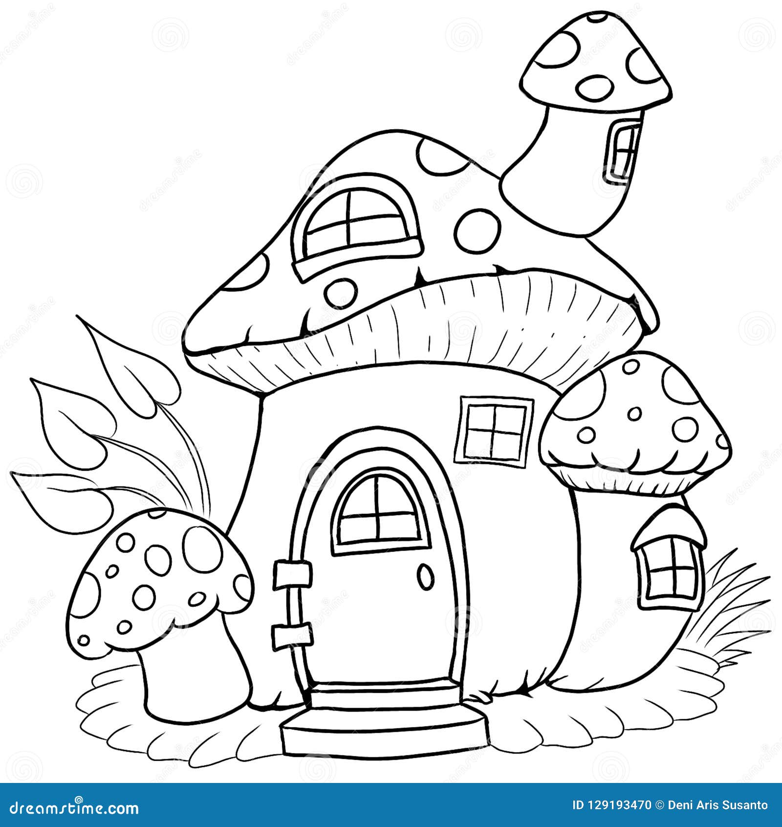 Mushroom House Handdrawn Cartoon Isolated Stock Photo