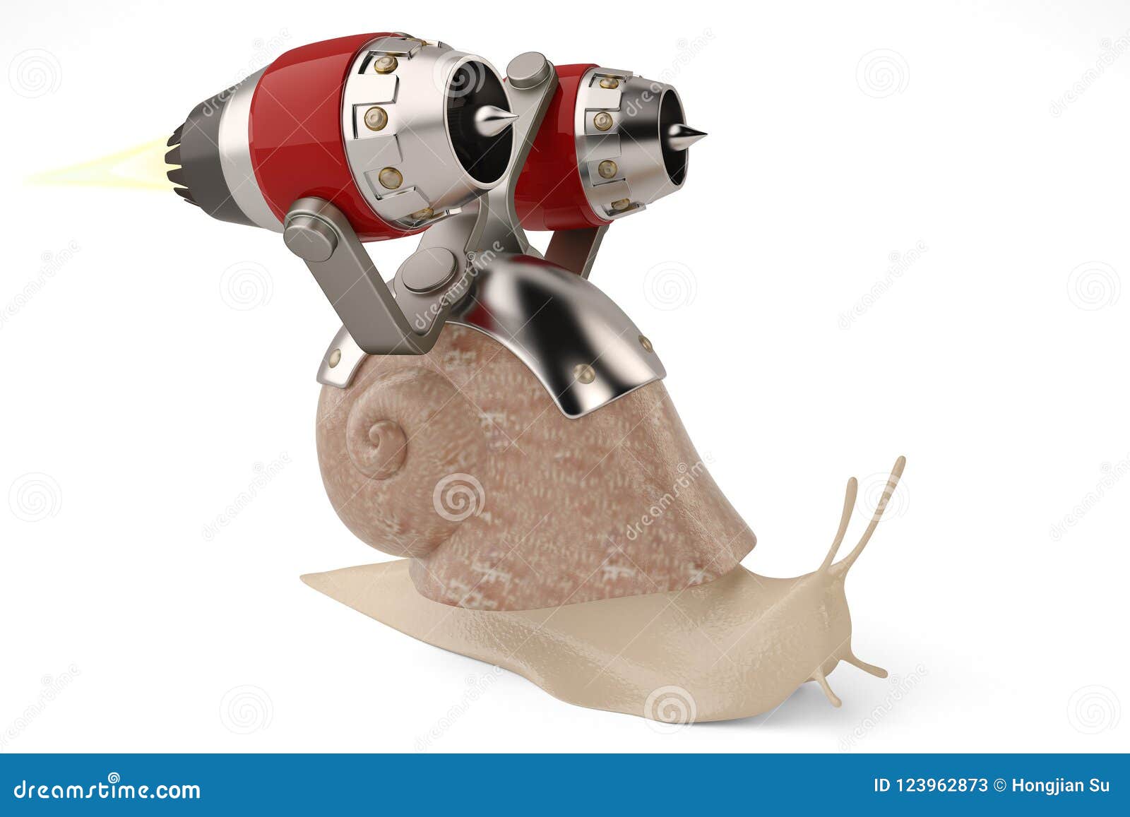 Snail with Jet Engine on White Background.3D Illustration. Stock