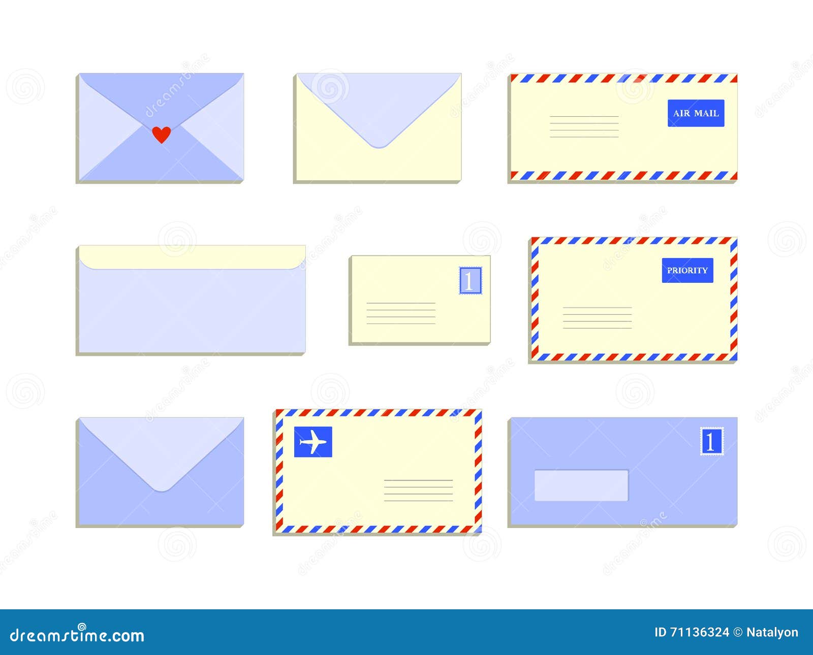 Snail Mail Letters Envelopes Flat Style Set, Vector Illustration Stock