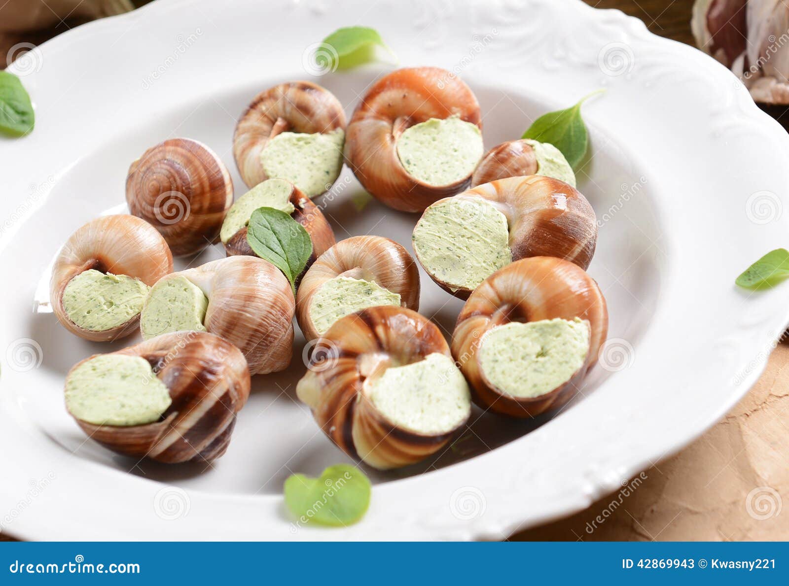 Snails with garlic butter stock image. Image of butter 42869943