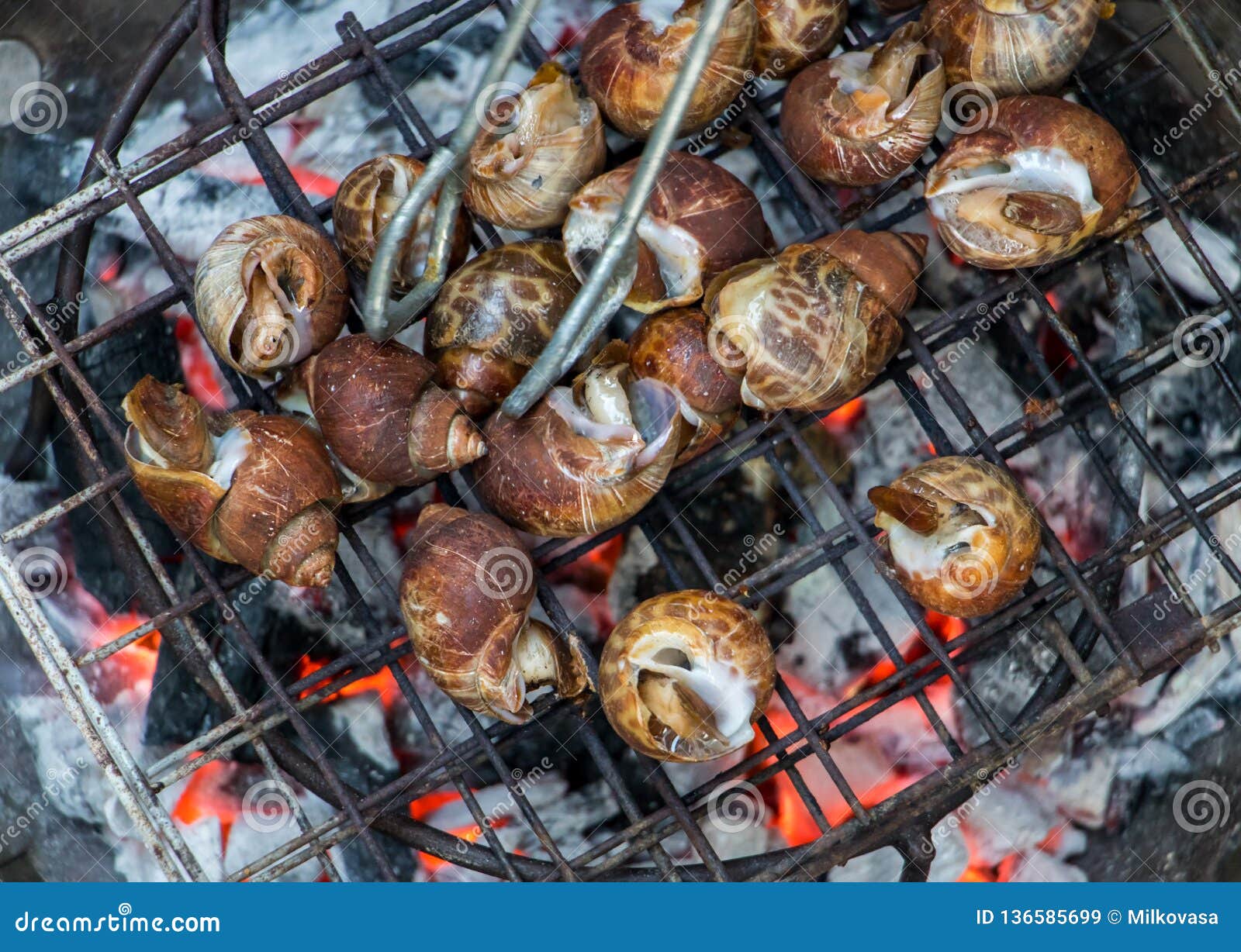 Snails are Roasting on the Grill. Stock Image Image of asian, restaurant 136585699