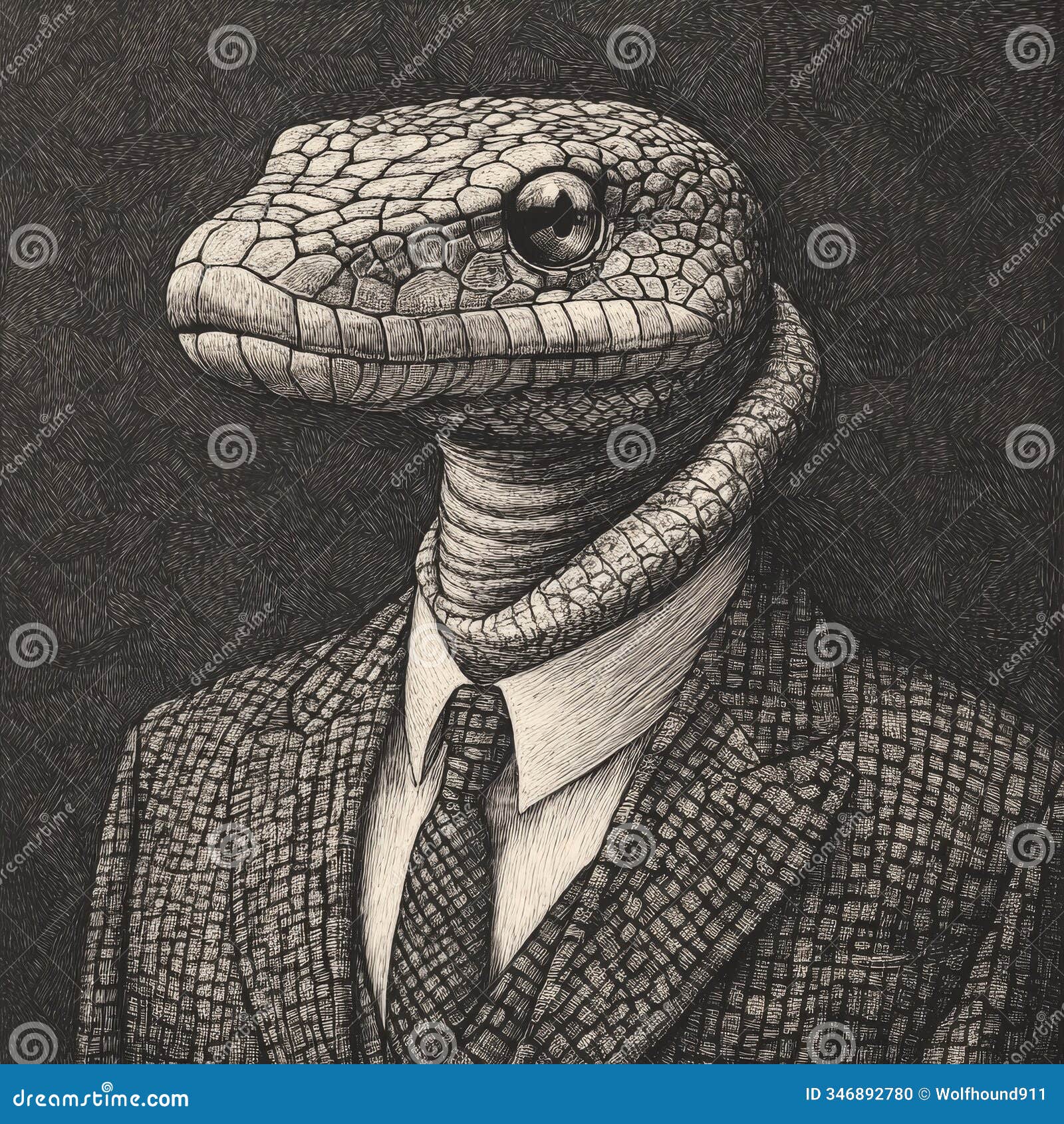 a snake businessman in a suit and tie, coiled neatly to exude a composed and professional demeanor.