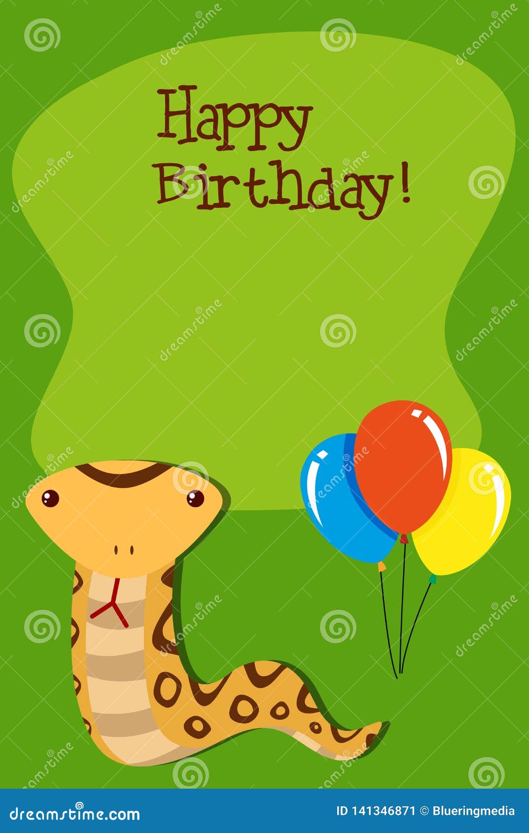 Snake on Happy Birthday Template Stock Vector - Illustration of animal ...