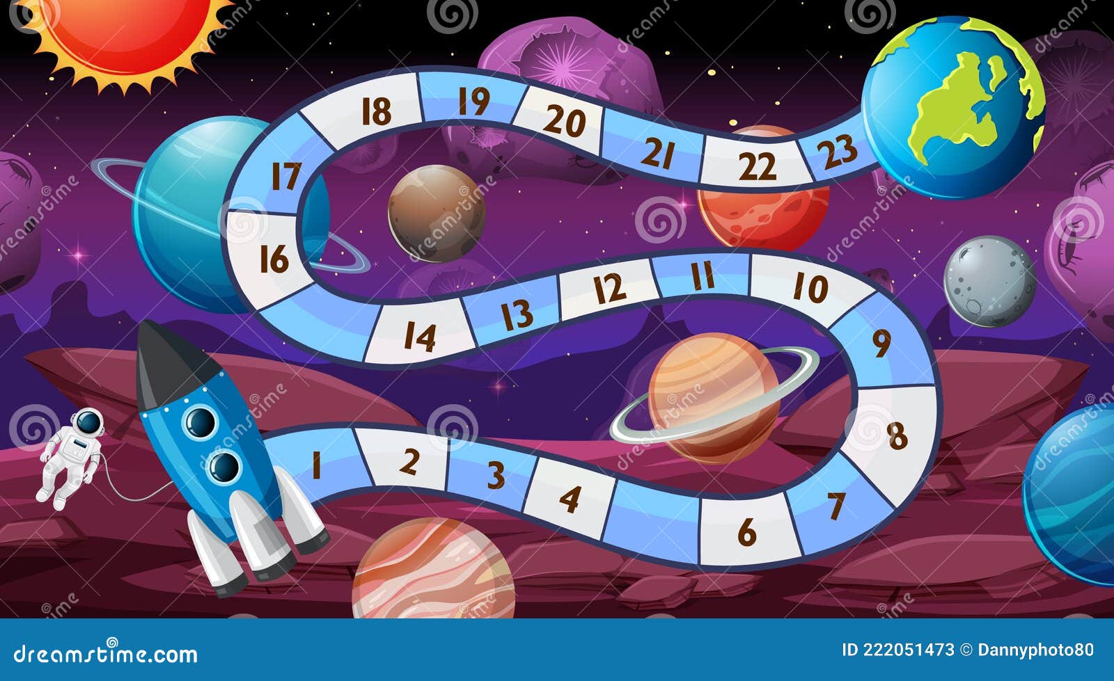 Snake and Ladders Game Template with Space Theme Stock Vector ...