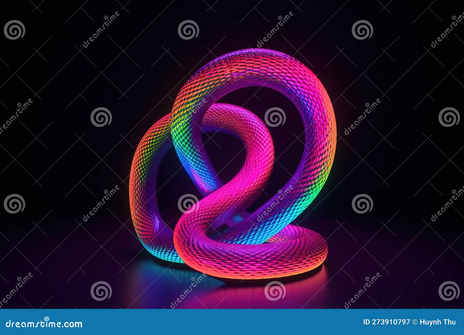 Snake Made of Rainbow Colored Lights at Night Black Background Stock