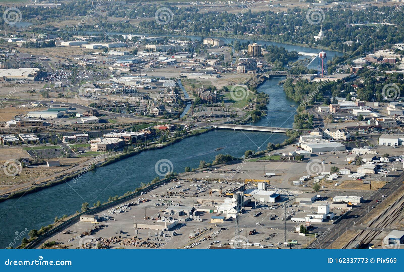 The Snake River Running through the City of Idaho Falls. Idaho. Stock